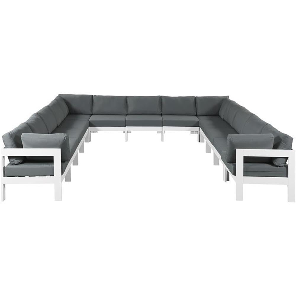 Meridian Furniture 375Grey-Sec13A Nizuc Collection Modern Outdoor Patio Modular Sectional Sofa Set - Water-Resistant Grey Cushions for Backyard, Poolside & Garden Relaxation