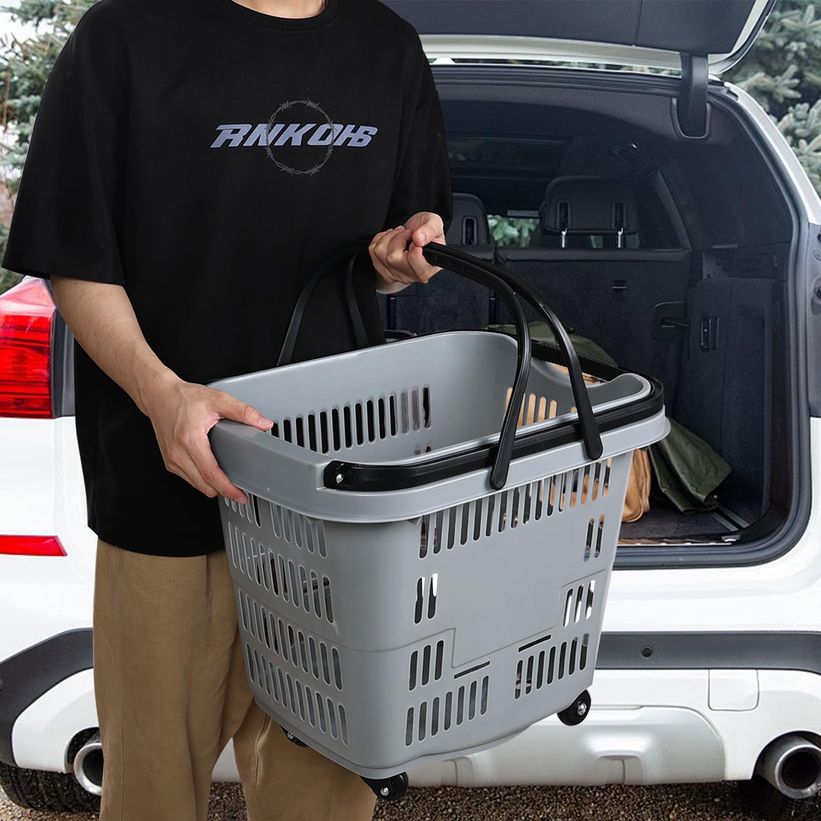 50L Rolling Shopping Basket with Wheels - 4 Pack for Groceries & Storage