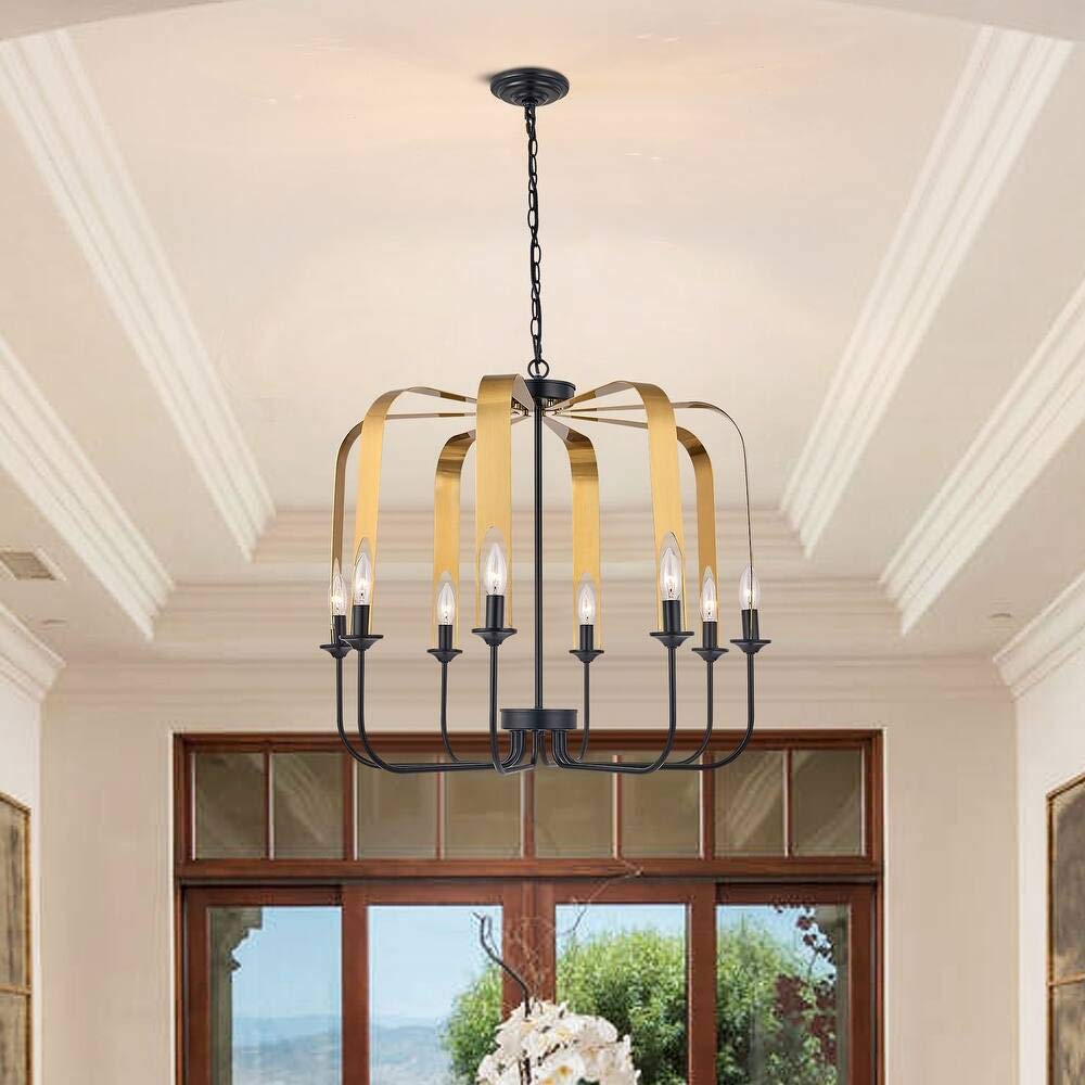 Vanity Art 8-Light Modern Geometric Chandelier - Farmhouse Style Candle Ceiling Light Fixture for Living Room, Kitchen & Dining Room | MLT2208LT-EP-BK | Perfect for Rustic, Industrial & Contemporary Home Decor