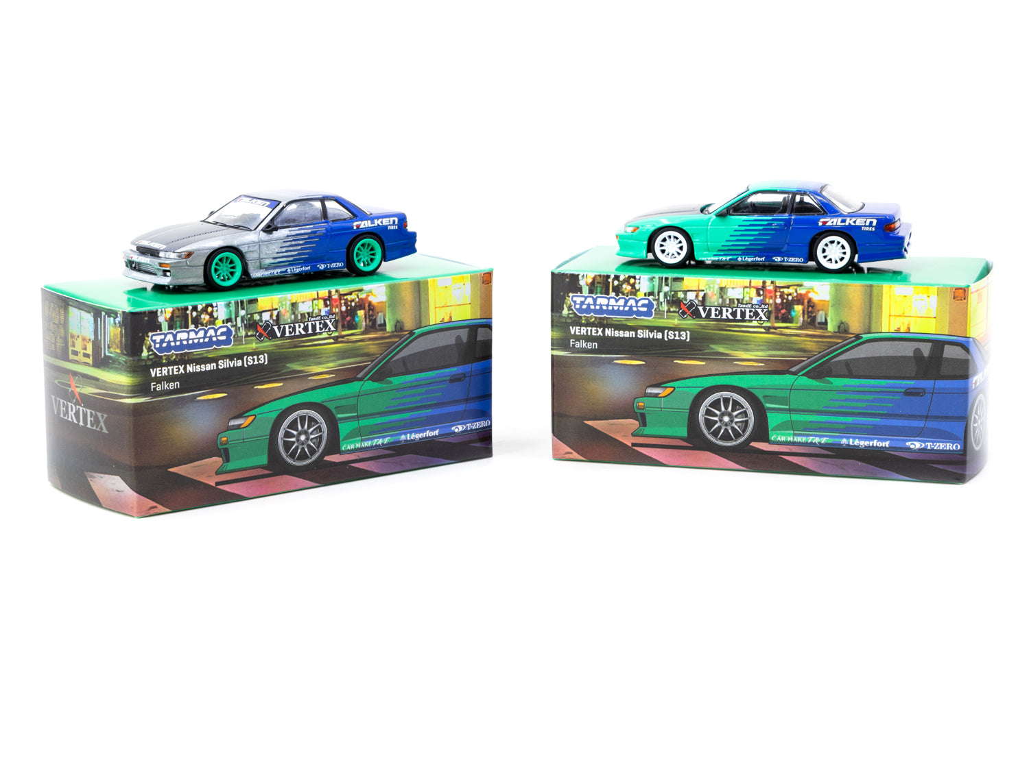 Tarmac Works 1/64 Scale VERTEX Nissan Silvia S13 Falken Drift Car Diecast Model - Perfect for Collectors & Drifting Enthusiasts