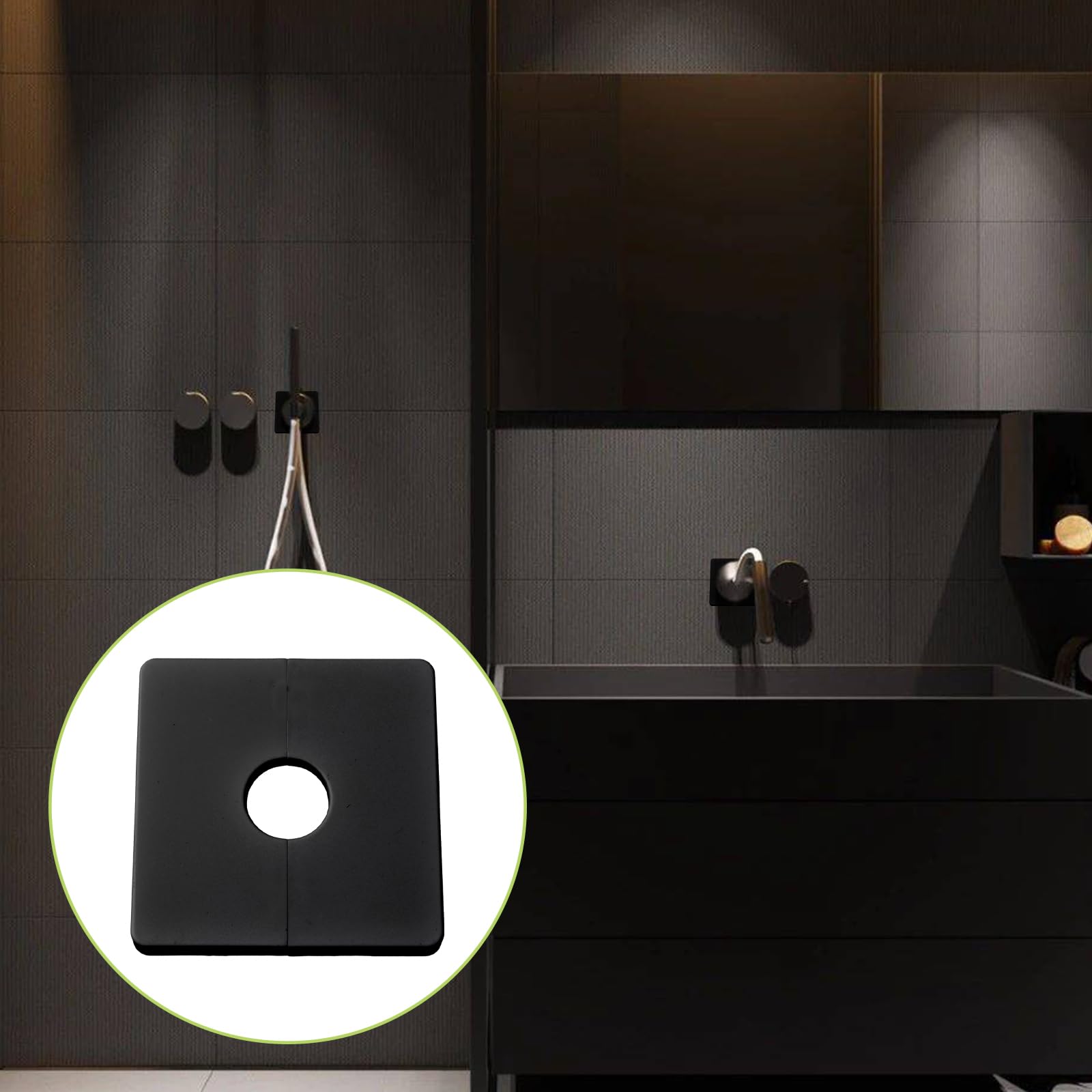 UFURMATE 2Pcs ABS Plastic Square Pipe Wall Covers - Self-Adhesive Decorative Escutcheon Plates for 22mm Diameter Shower Pipes (Black) | Bathroom Renovation & Home Improvement Accessories