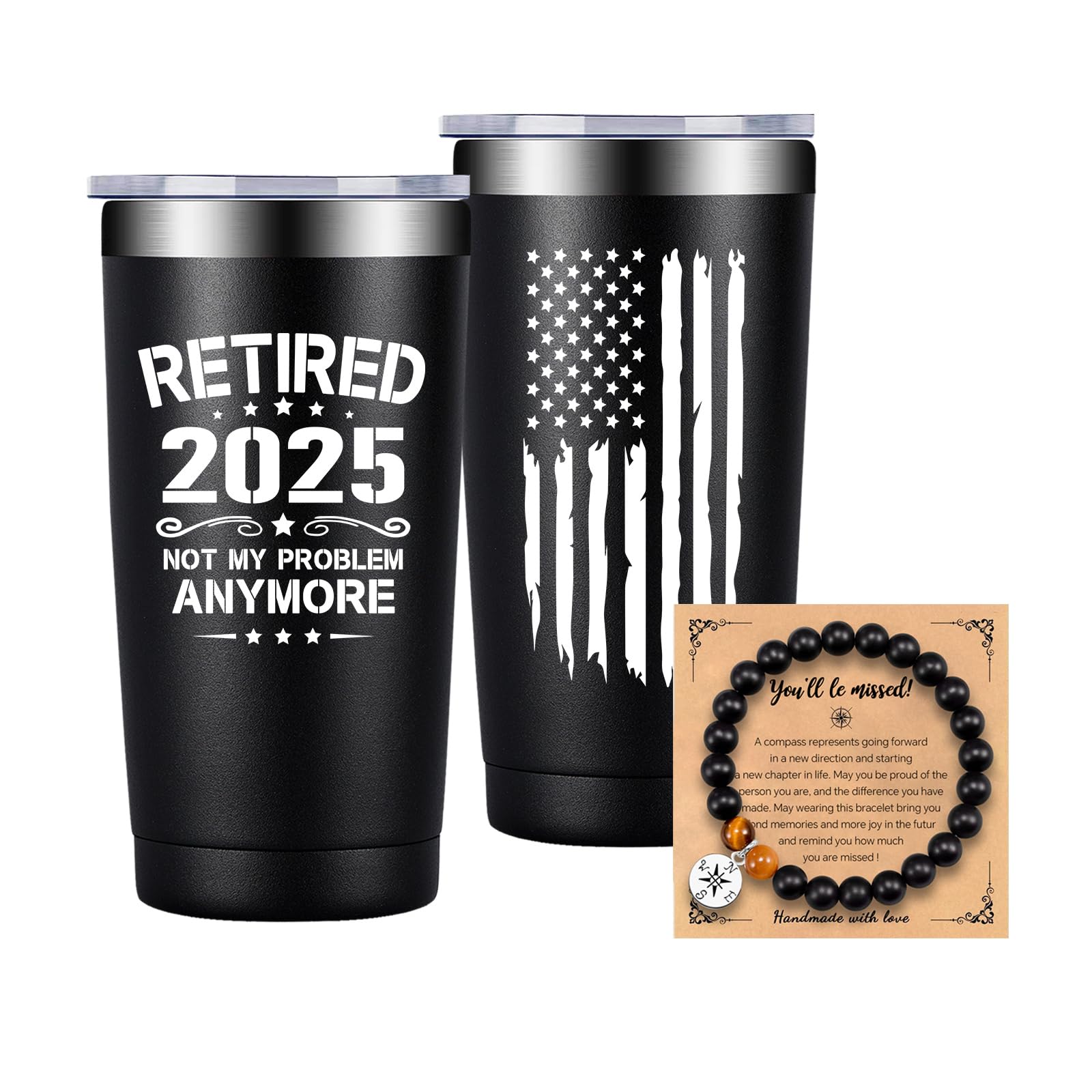 2025 Funny Retirement Gifts for Men - 20oz Insulated Tumbler with 'Not My Problem Anymore' Design - Perfect for Dad, Coworkers, Teachers & Doctors - Great for Office, Home & Travel Use