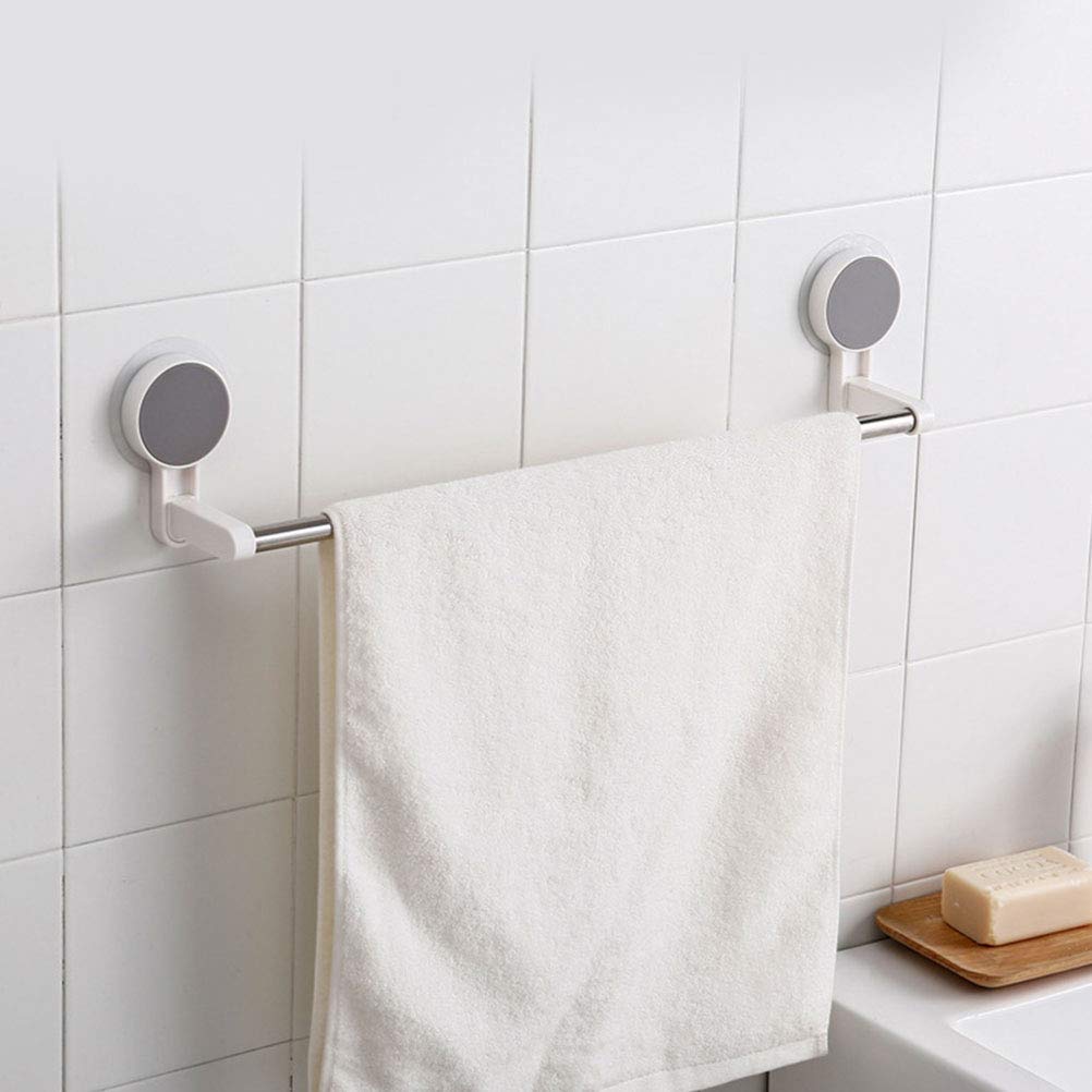 2-Pack White Wall Mount Hand Towel Holder with Suction Cups - Bathroom & Kitchen Towel Rack for Hanging Dish Towels, Washcloths - Rustproof Stainless Steel Hanger for Small Spaces, RV, Dorm