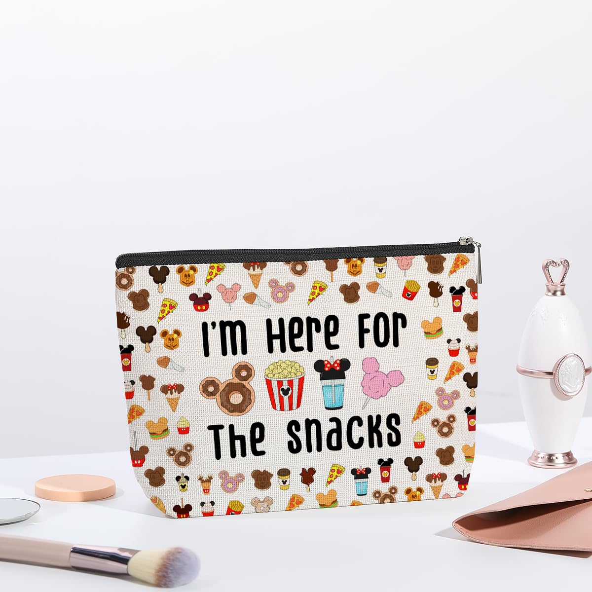 Magic Kingdom Lover Gift - Cute Halloween Snacks Cosmetic Bag for Travel, Girls & Teens - Waterproof Makeup Organizer Zipper Pouch (White) - Perfect for School, Gym, Vacation & Daily Essentials Storage