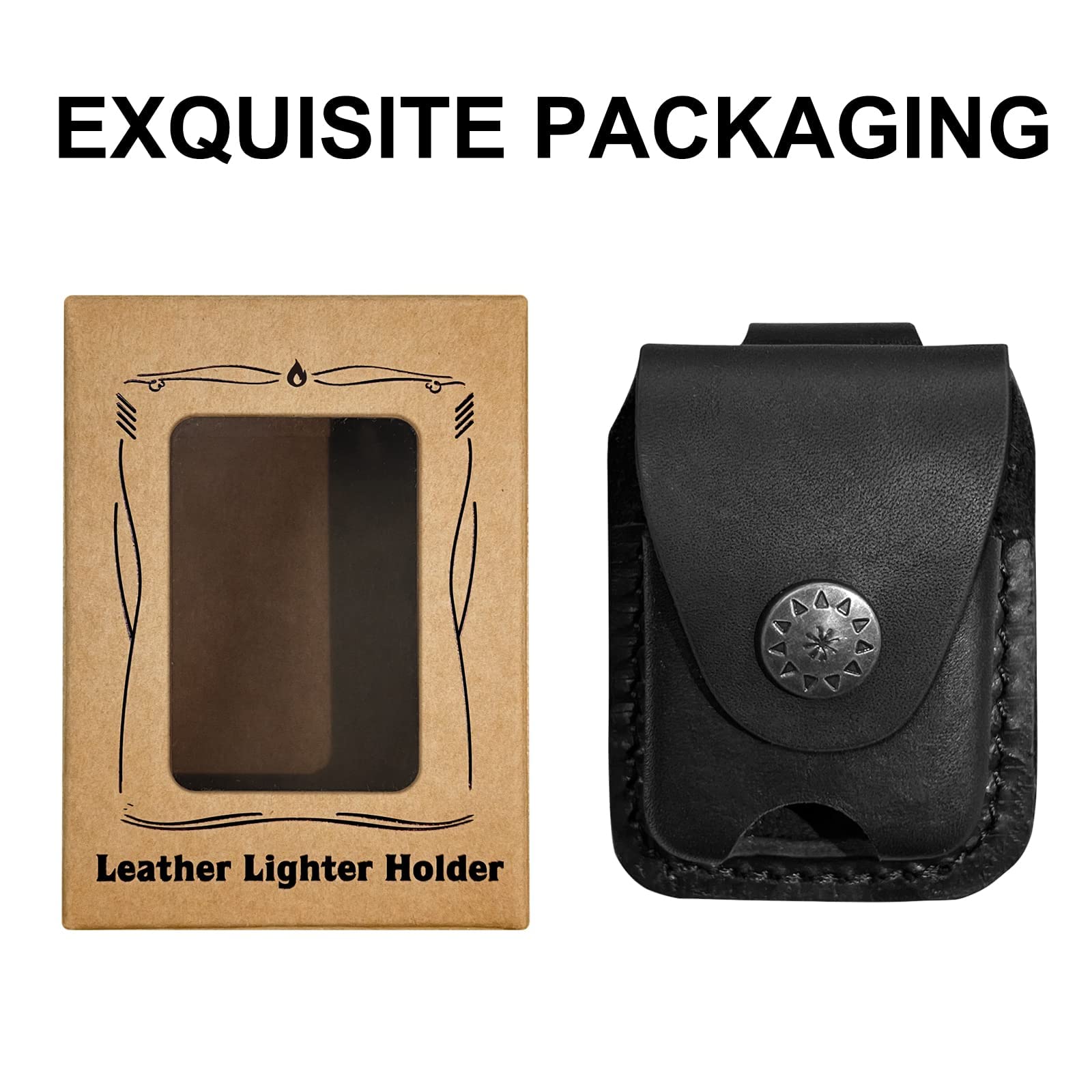 Handmade Flip Top Leather Lighter Pouch Holder Case with Belt Loop - Premium Cigarette Lighter Cover for Outdoor Camping, Hiking & Everyday Carry (EDC)
