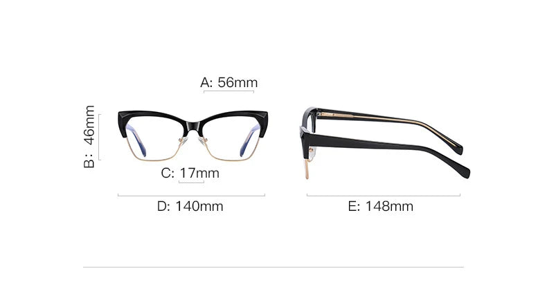 CCspace Unisex Full Rim Square Cat Eye Titanium Eyeglasses Frame - Lightweight & Durable TR90 Material - Perfect for Work, Reading & Fashion (Model 57454)