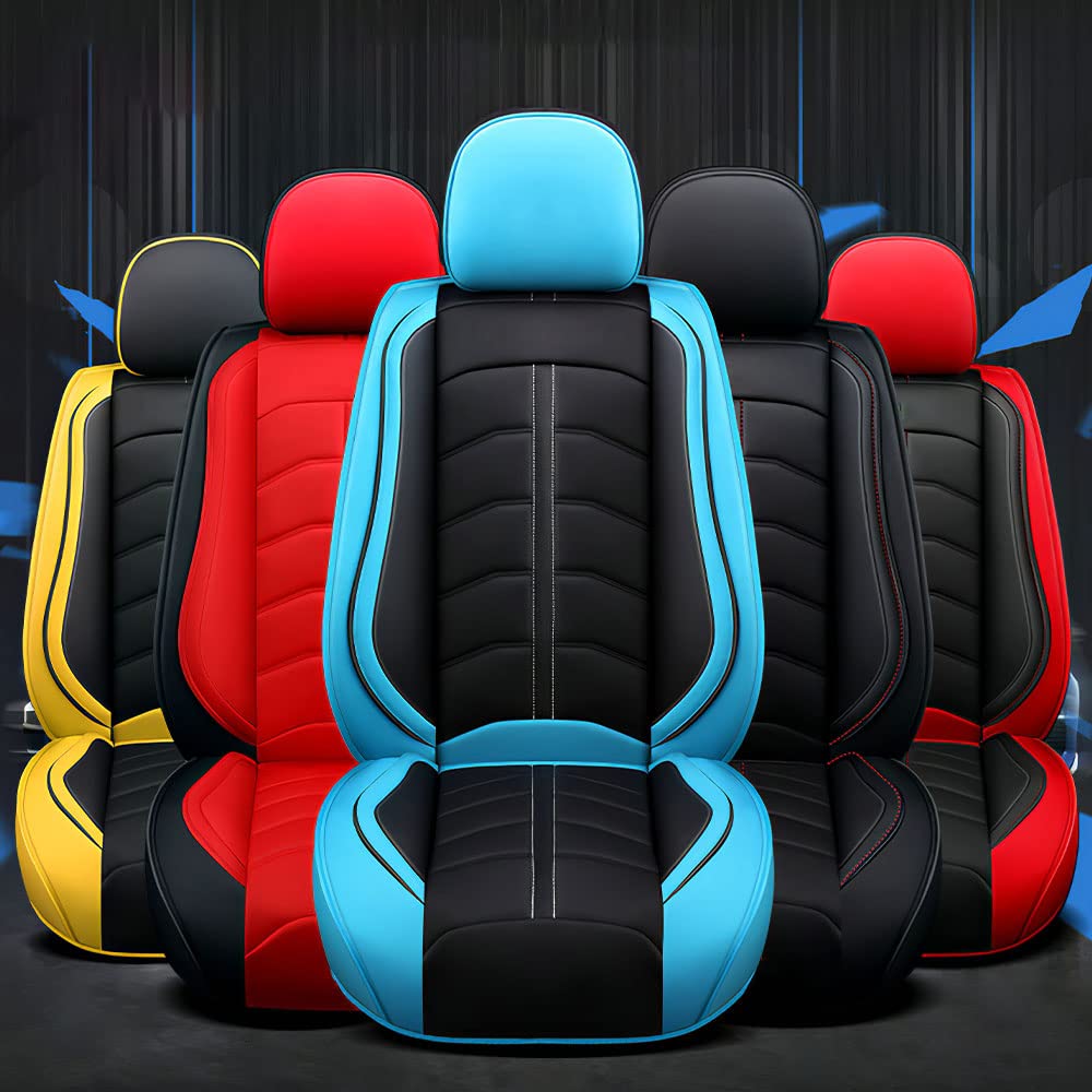 Premium Leather Car Seat Covers for Ford Mustang 1997-2022 - Durable, Waterproof & Breathable Seat Protectors - No Odor Vehicle Interior Accessories (5-Seat Set, Black & Yellow) - Perfect for Daily Commute, Road Trips & Car Enthusiasts