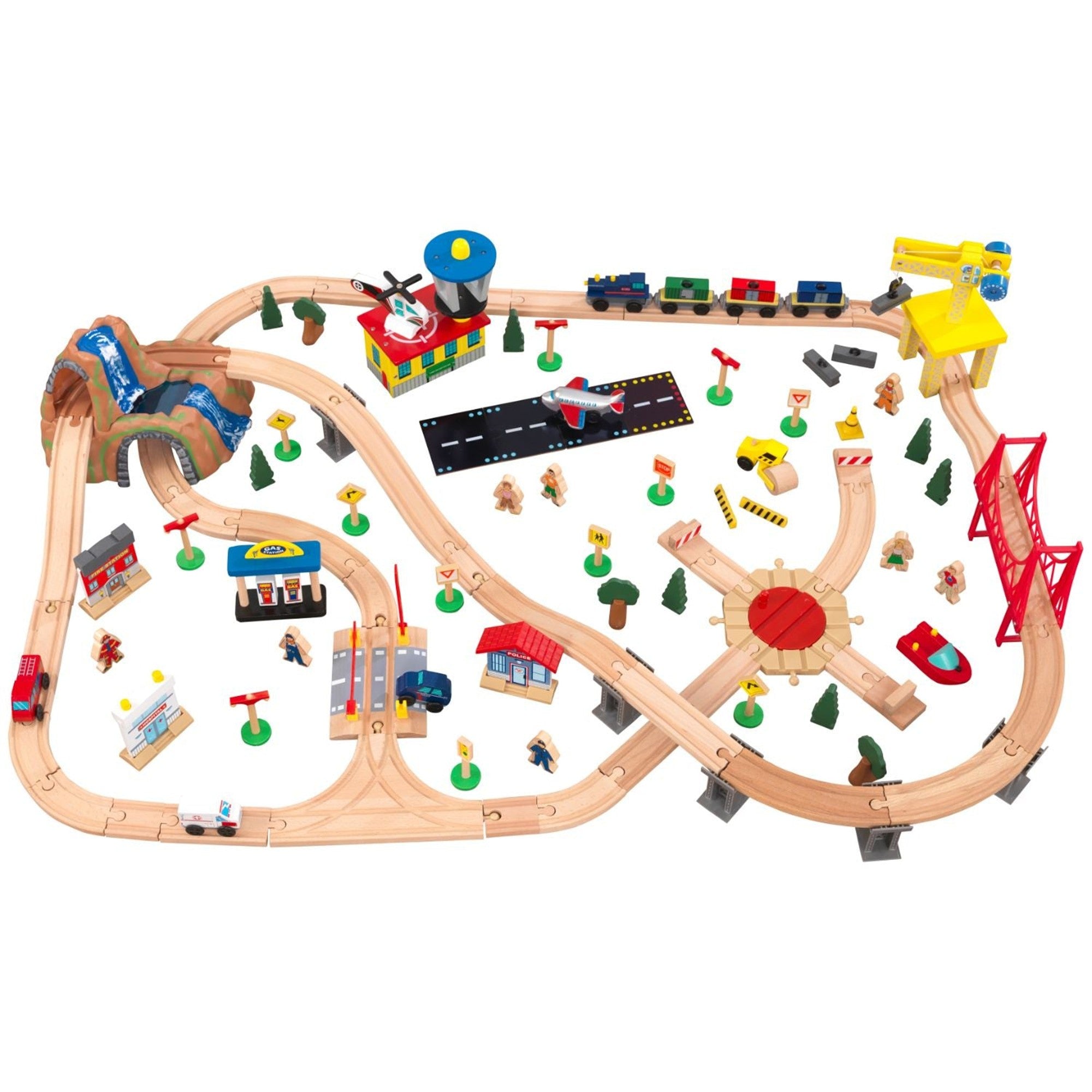 KidKraft Waterfall Mountain Train Set & Table - Wooden Railway Toy for Kids with Tracks, Bridges & Accessories - Perfect for Playroom, Preschool & Indoor Toddler Activities