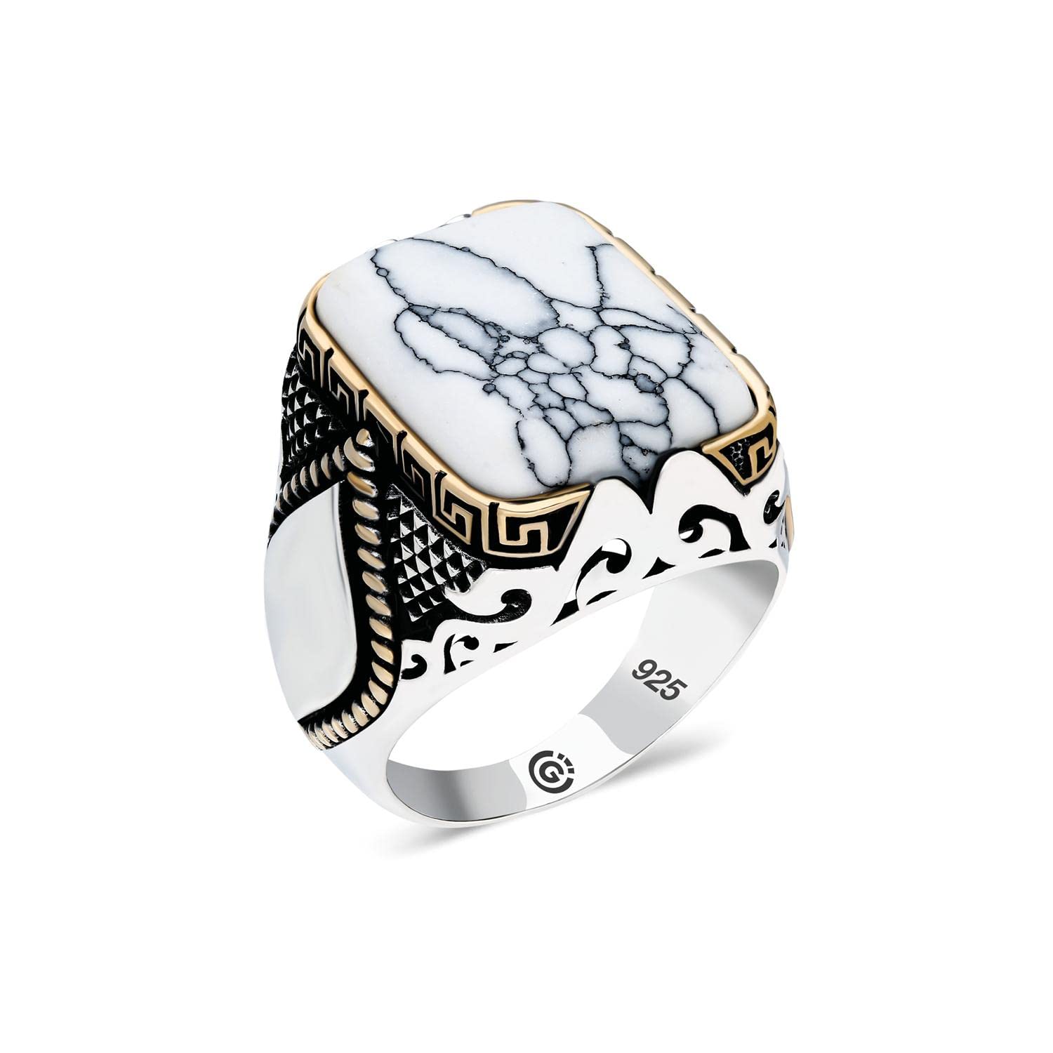 Handcrafted Sterling Silver Men's Ring with Natural White Turquoise Stone | Ottoman Turkish Design | Unique Gift for Him | Perfect for Weddings, Anniversaries & Special Occasions