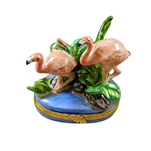 Rochard Two Flamingos Limoges Porcelain Box - Hand-Painted French Collectible Trinket Jewelry Storage - Perfect for Home Decor, Gift Giving & Luxury Organizer