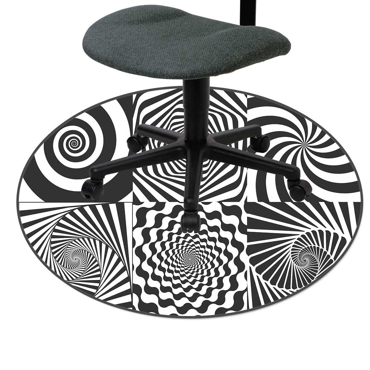 Black and White Optical Illusion Chair Mat for Hardwood Floors - 43 Inch Non-Slip Desk & Gaming Chair Rug - Protects Floors from Scratches - Perfect for Office, Salon, or Gamer Setup