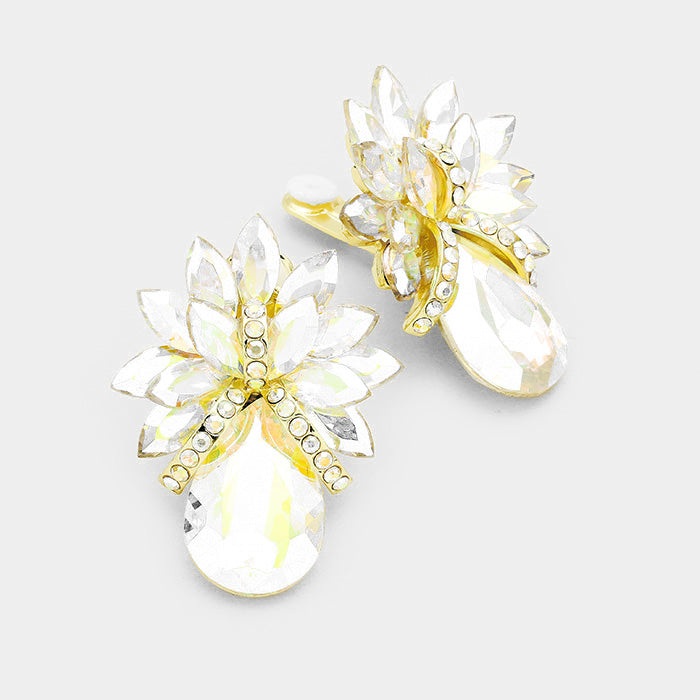 Crystal Teardrop Clip-On Earrings for Pageant & Prom | Gold Plated Elegant Dangle Earrings | Perfect for Weddings, Parties & Special Occasions