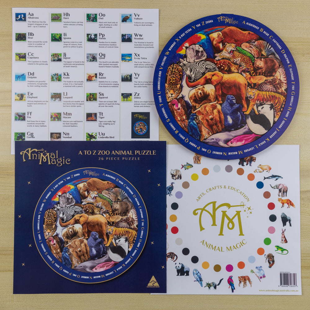 Animal Magic A to Z Alphabet Puzzle - Educational Wooden ABC Learning Toy with Wildlife Animals for Toddlers & Preschoolers - Perfect for Homeschooling, Classroom, and Early Childhood Development