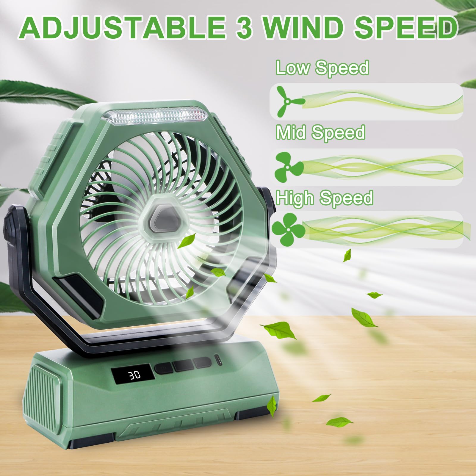 Portable Rechargeable Fan with 6000mAh Battery, LED Lantern & 270° Rotation - 3 Speed USB Camping Fan with Hanging Hook for Travel, Tent, Fishing, Car, RV - Perfect for Outdoor Adventures, Camping Trips & Summer Cooling