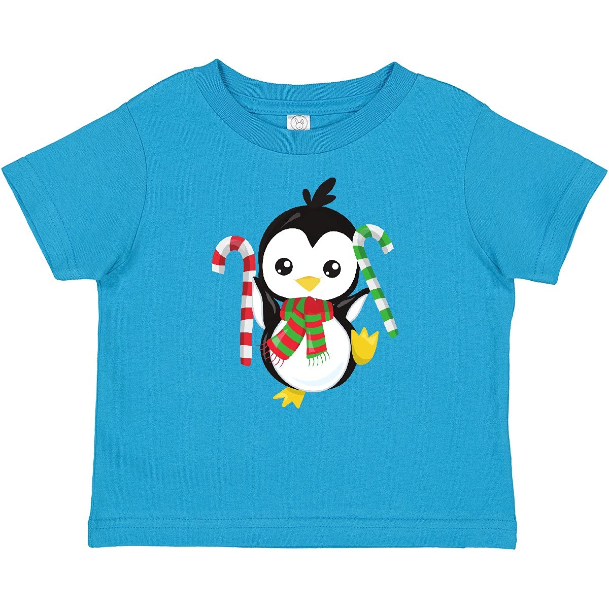 Inktastic Christmas Penguin Baby T-Shirt - Cute Penguin with Scarf & Candy Cane Design - Perfect for Holiday Photos, Family Gatherings & Festive Outfits