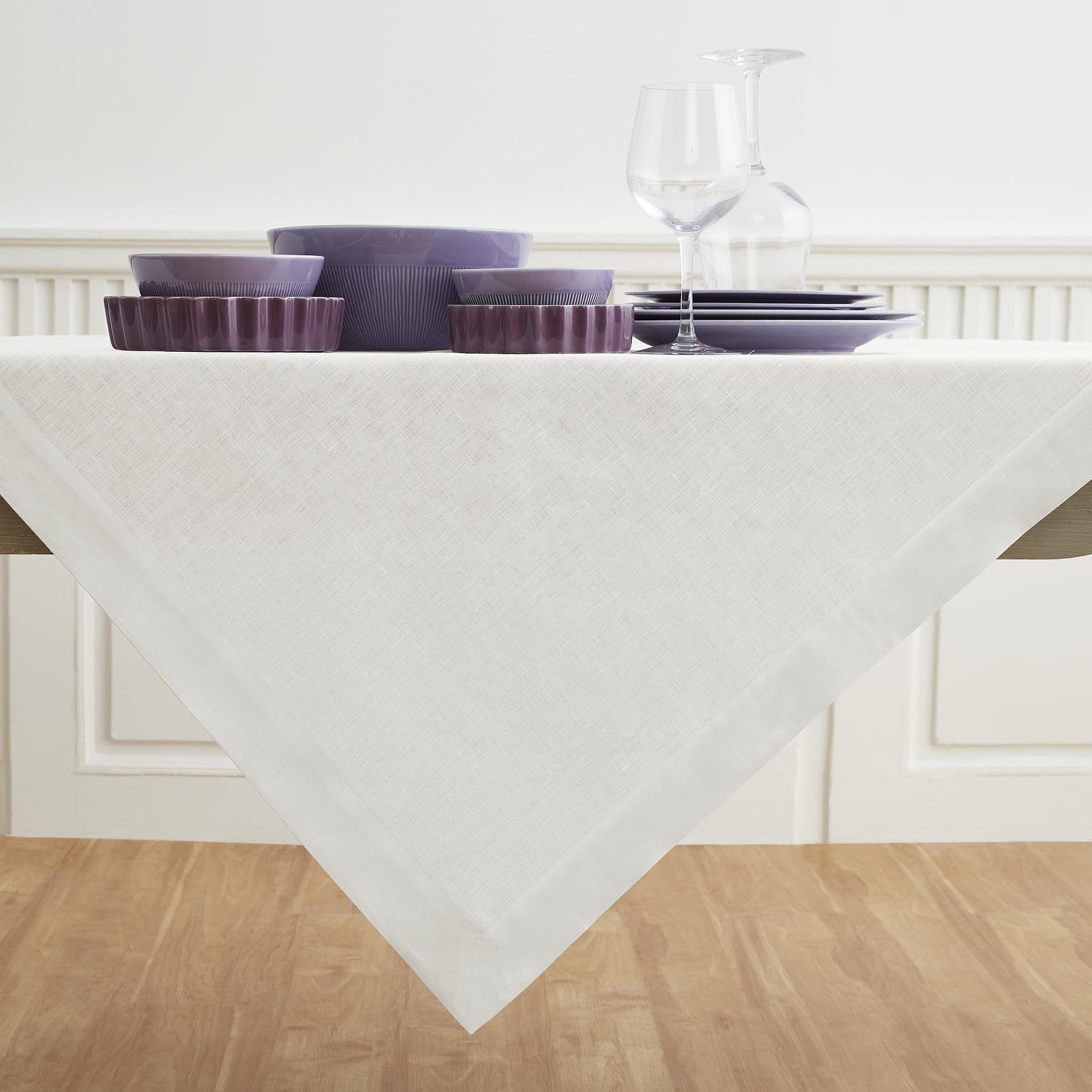 Solino Home 100% Pure Linen Square Tablecloth 52x52 Inches - Machine Washable White Table Throw for Wedding, Party & Holiday Decor - Perfect for Easter, Mother's Day & Spring Dining Table Settings