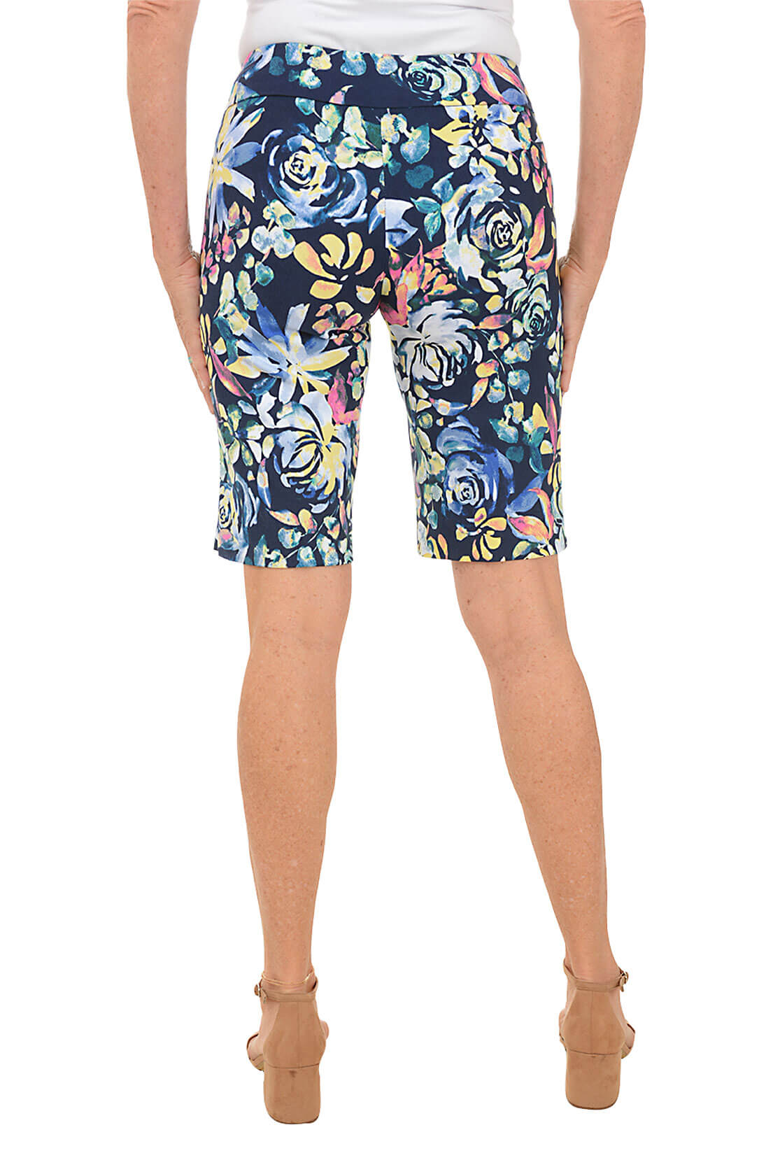 Rose Petals Pull-On Bermuda Shorts for Women - Soft Stretchy Casual Summer Shorts - Perfect for Beach, Vacation, and Lounge Wear