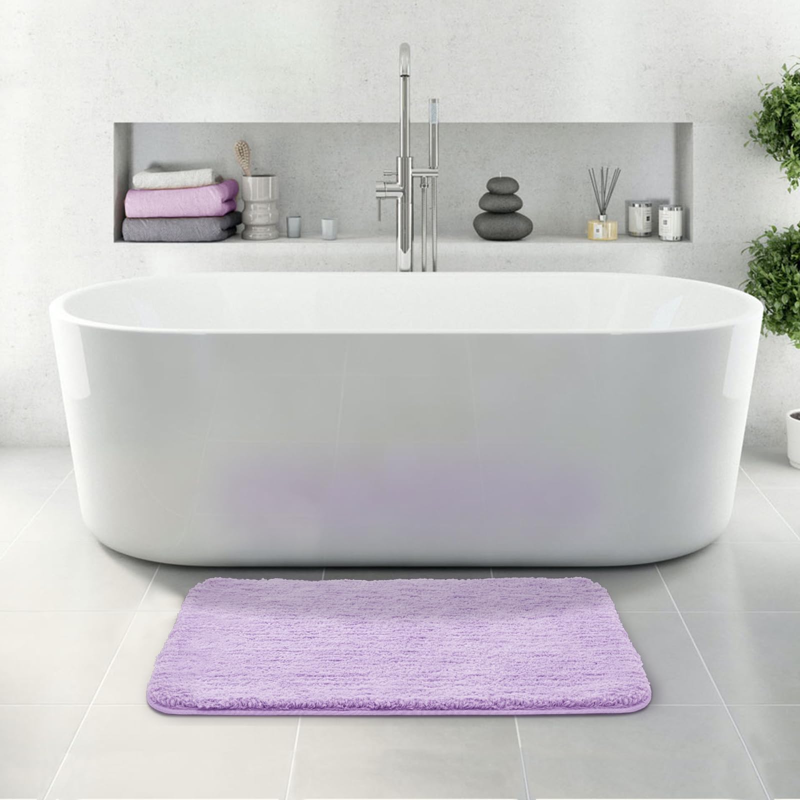 ROSMARUS Non-Slip Shaggy Bath Rugs 24x36 Inches - Super Soft Plush Bath Mat with High Water Absorbency for Bathroom Floor & Tub - Machine Washable Fluffy Shower Mat (Purple) - Perfect for Cozy Bathrooms & Spa-Like Showers