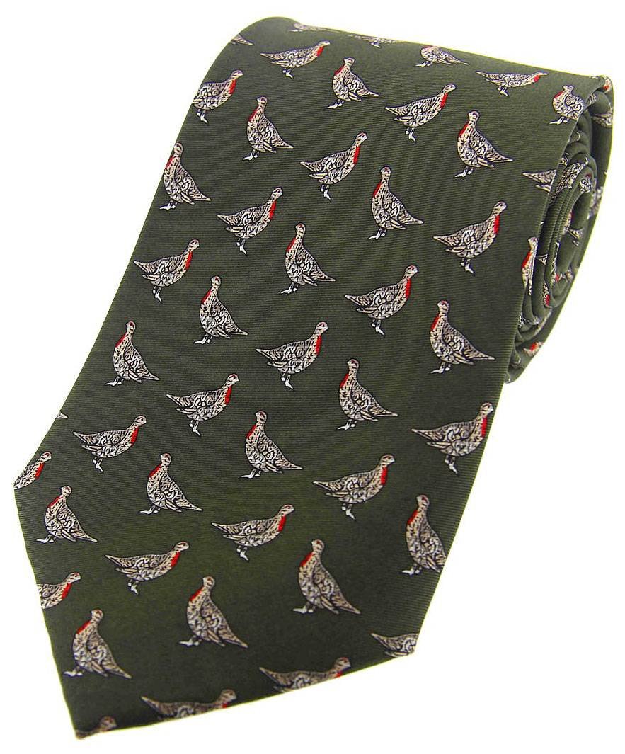 Premium Men's Partridge Country Silk Tie - Elegant Forest Green Necktie for Business, Weddings & Formal Occasions