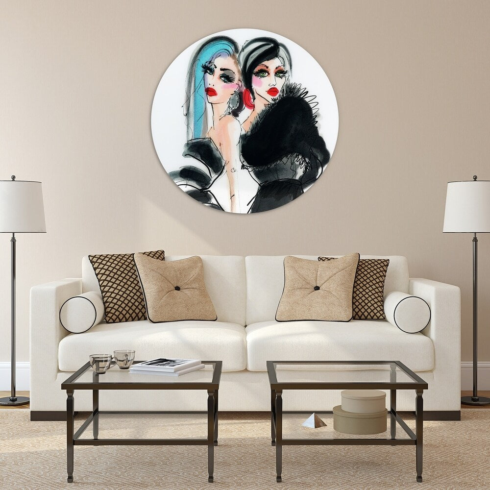 Best Friends 1 - Unframed Floating Tempered Glass Round Wall Decor - Perfect for Living Room, Bedroom & Office Decor