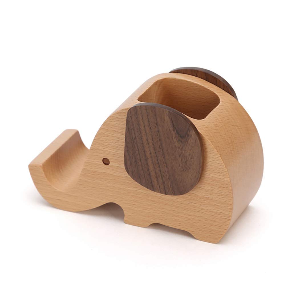 FMOGE Wooden Elephant Phone Stand with Pen Holder & Office Organizer - File Holder, Desk Decor - Perfect Gift for Valentine's Day, Mother's Day, Birthday - Ideal for Home Office, Study Desk, and Workspace Organization