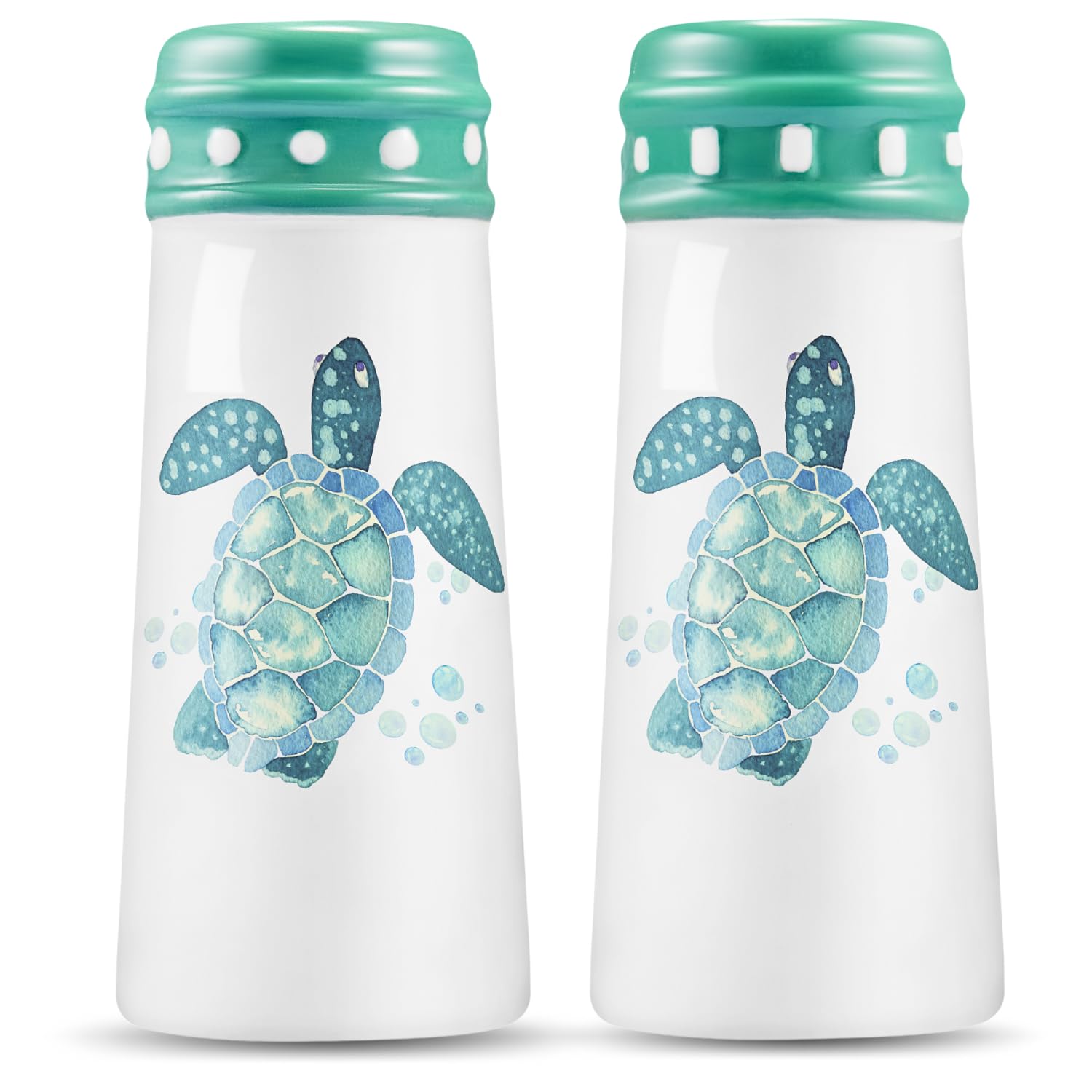 Turtle Salt and Pepper Shakers Set - Coastal Ocean Nautical Kitchen Decor in Teal & Turquoise, Large Hawaiian Beach-Themed Shakers, Cute Sea Turtle Design for Labor Day Gifts | Perfect for Beach House, Coastal Kitchen, and Tropical-Themed Dining Decor