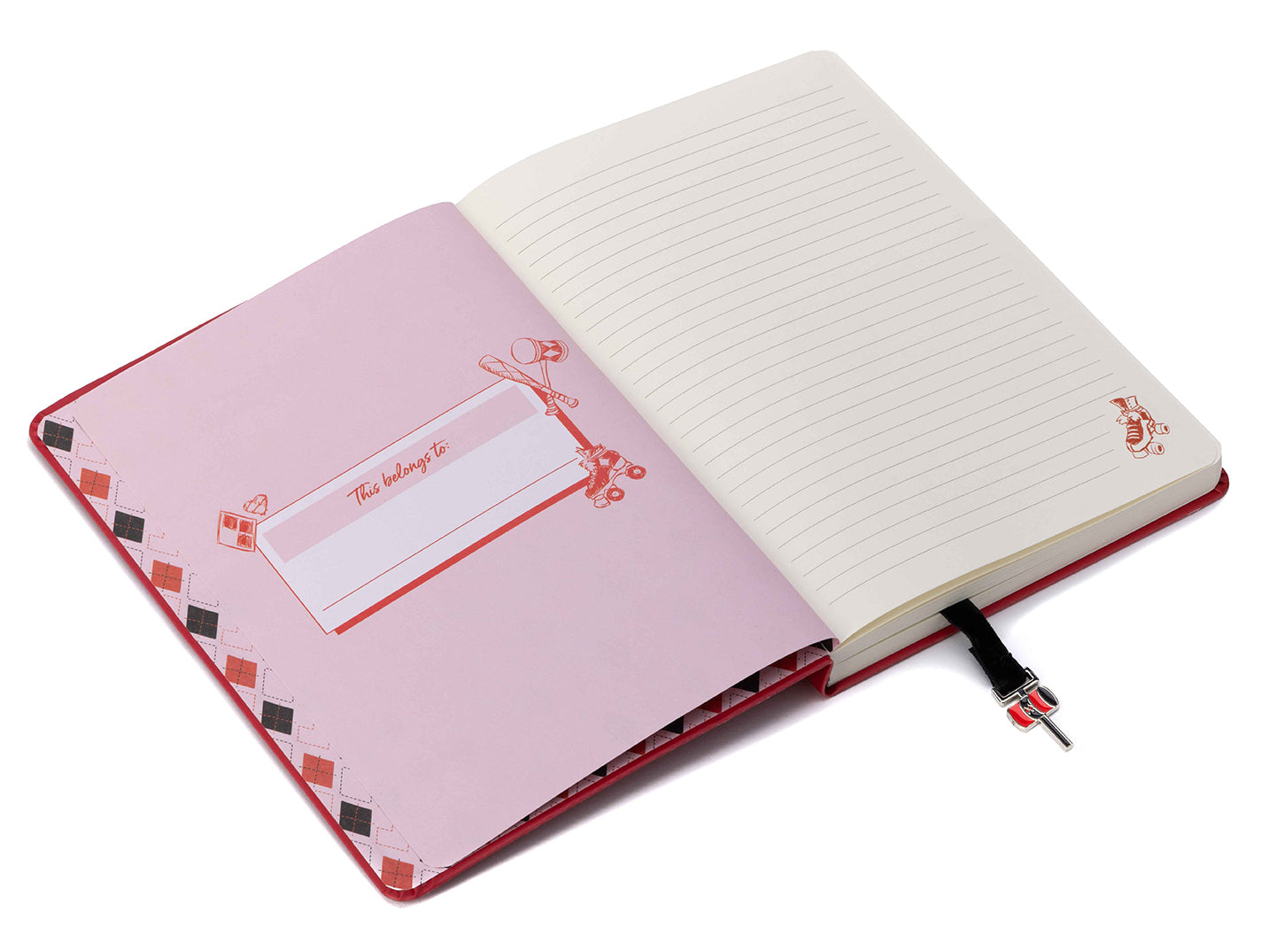 Harley Quinn Notebook with Ribbon Charm - Cute Journal for Writing, Sketching & Note Taking - Perfect Gift for Fans, Students & Artists