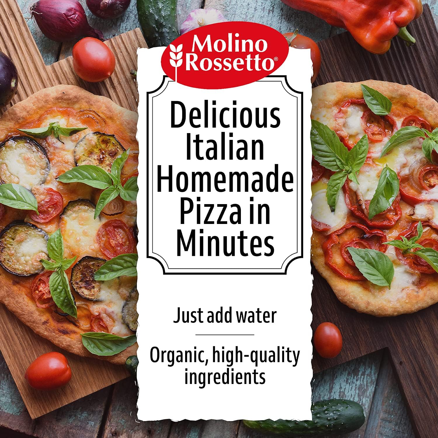 Organic Pizza Dough Mix by Molino Rossetto - Premium Gourmet Pizza Crust Mix for Perfect Homemade Pizza, Breadsticks, Flatbread & Calzones - 17.6oz (500g) Pack of 2 - Ideal for Family Dinners, Parties & Italian Cooking at Home