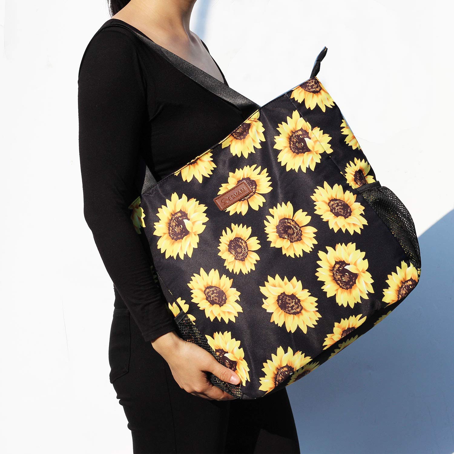 ESVAN Waterproof Floral Print Large Tote Bag - Durable Gym Beach Travel Shoulder Bag for Women - Perfect for Work, Shopping & Vacation Essentials