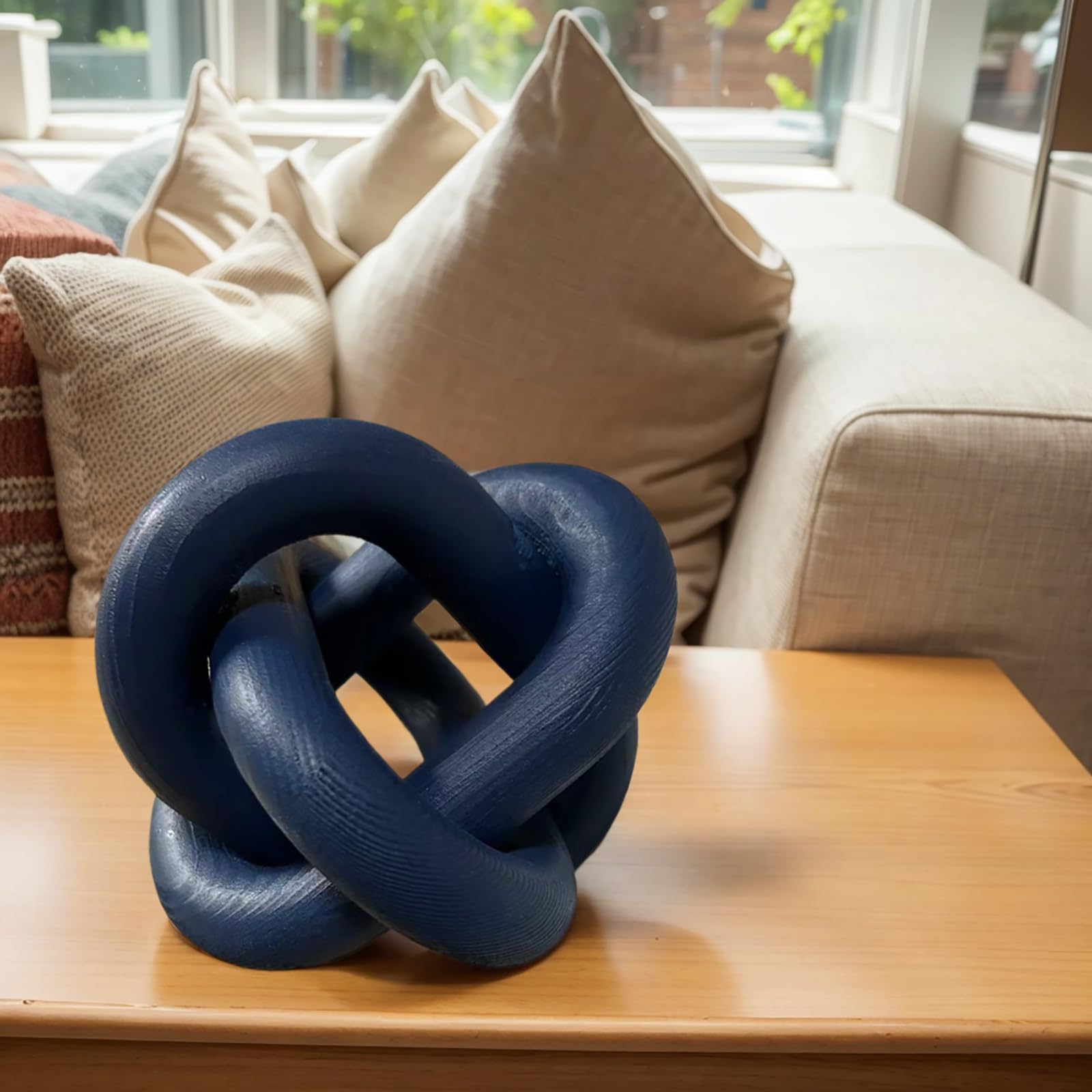 Hand-Carved Wood Knot Link Chain Decor - Rustic Boho Farmhouse Coffee Table & Shelf Decorative Object for Living Room, Bedroom & Office Spaces (Blue) - Perfect for Home Decor, Wedding Centerpieces & Gift Giving