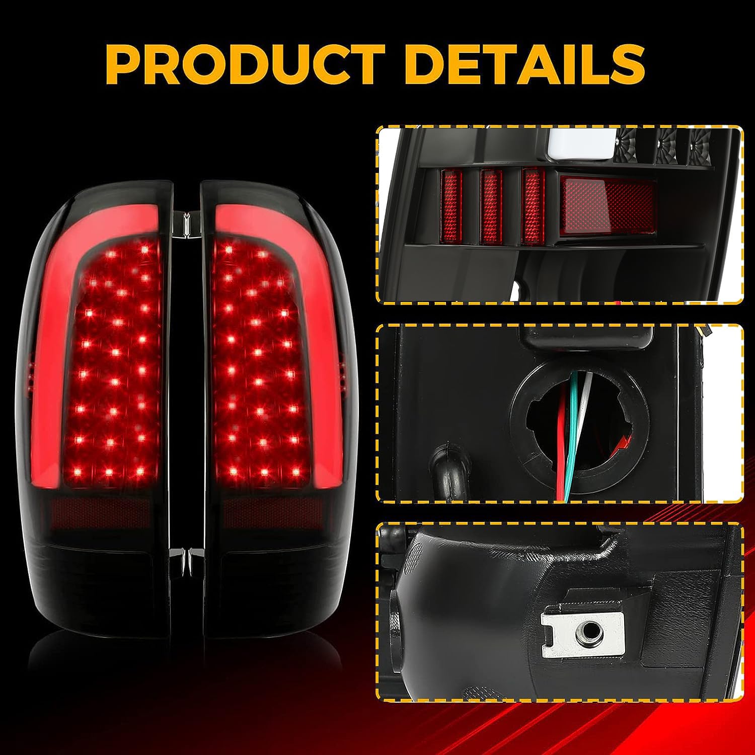 Kojem LED Tail Lights for 2005-2015 Toyota Tacoma - C-Shape LED Tube Bar Rear Lamps Pair with Black Housing & Smoke Lens - Upgrade Your Truck's Style & Visibility for Night Driving & Off-Road Adventures