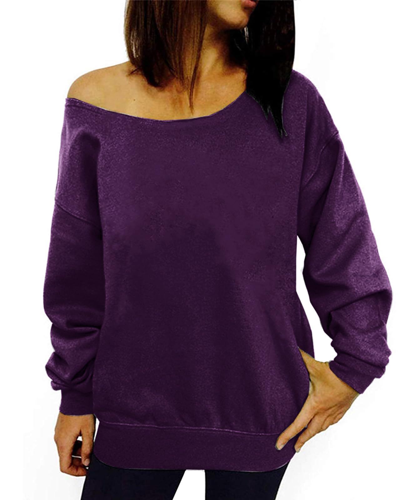Dutebare Women's Off Shoulder Sweatshirt - Slouchy Long Sleeve Pullover Top for Casual Wear, Loungewear & Street Style Fashion