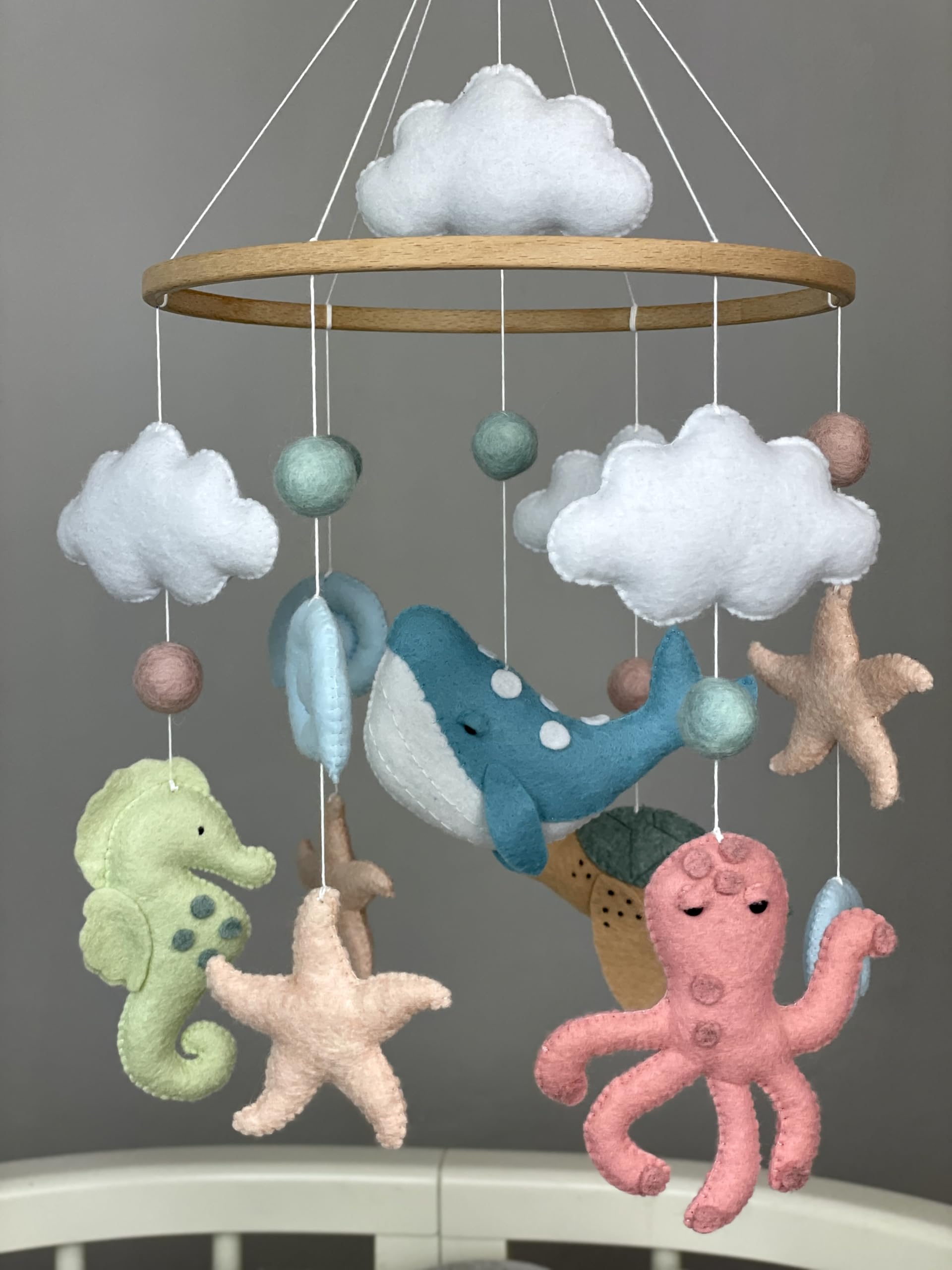 Ocean Crib Mobile for Baby Girls - Nautical Nursery Mobile with Felt Sea Animals - Under the Sea Theme Baby Shower Gift - Perfect for Coastal Nursery Decor & Newborn Gifts