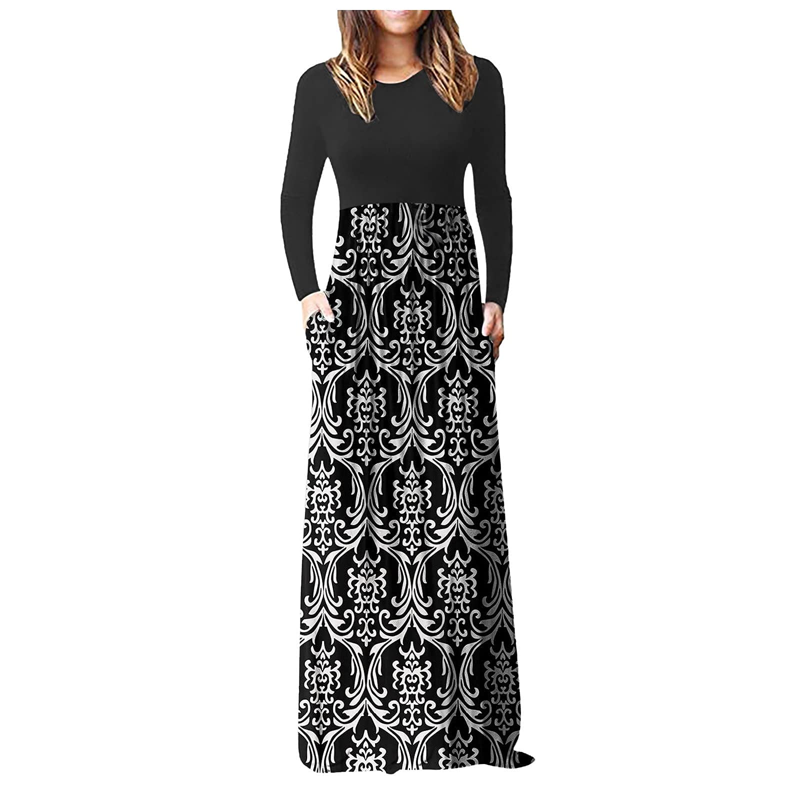 Qinnyo Women's Elegant Fall Wedding Guest Dress 2022 - Long Sleeve O-Neck Maxi Dress for Party, Beach & Casual Occasions | Perfect for Autumn Weddings, Date Nights and Vacation Outfits