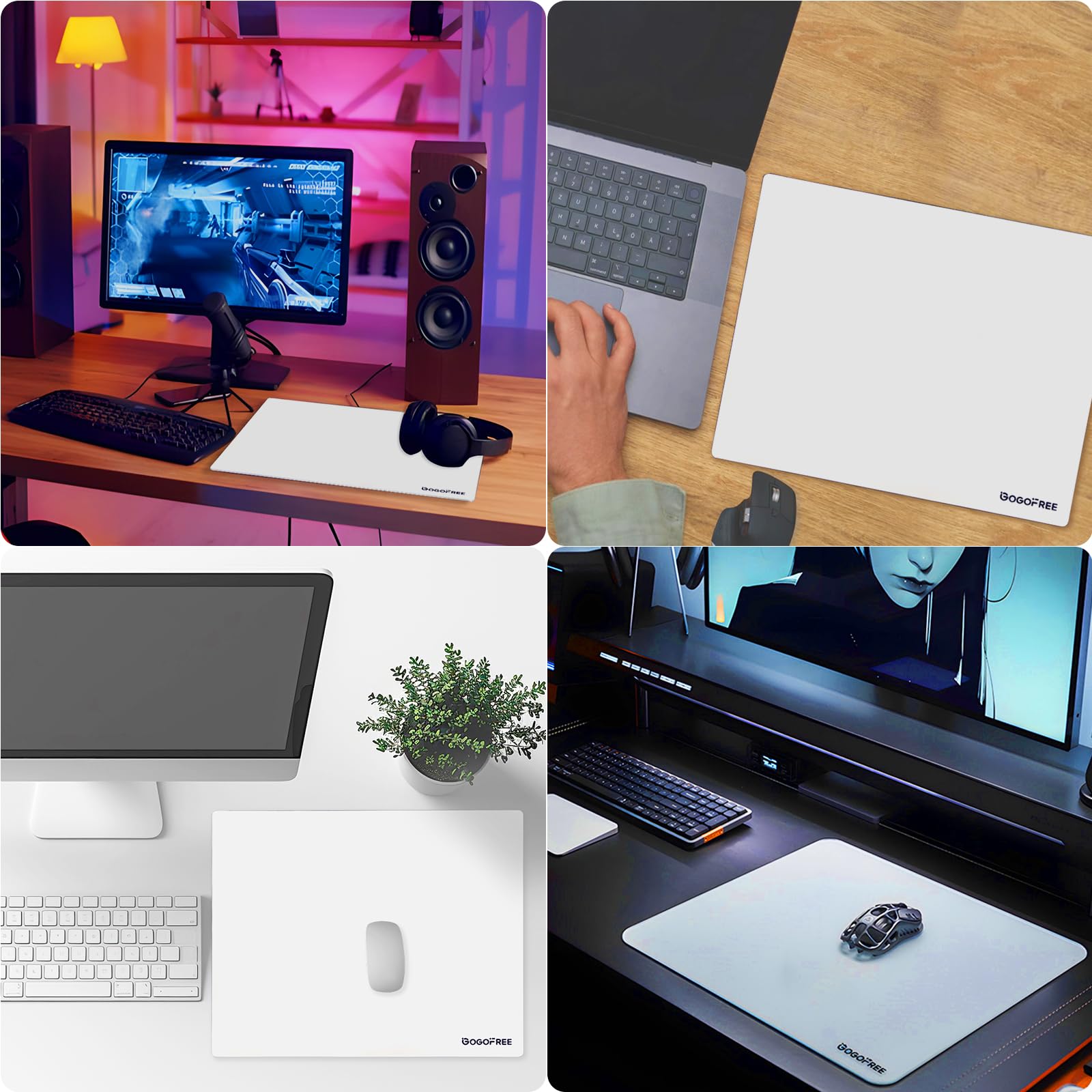 Premium Hard Surface Glass Gaming Mouse Pad - Ultra Smooth, Water-Resistant Large Mouse Mat for Esports & Office Use - Precision Speed Control - White XL (15.7
