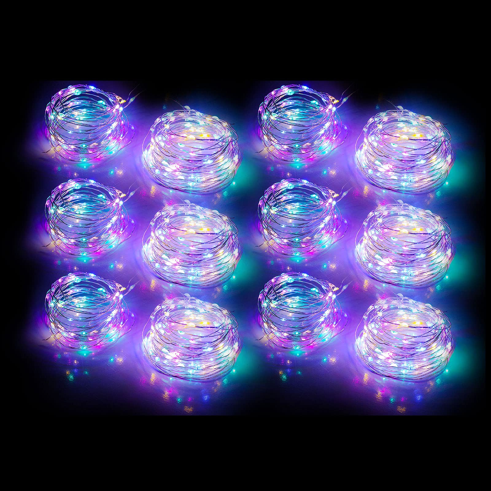 Mandiq 12 Pack Battery Operated Fairy Lights - 10ft 30 LED String Lights with Flashing & Steady Modes, Silver Wire Mini Lights for Christmas, Party, Wedding, Home & Outdoor Decorations - Perfect for Holiday, Bedroom, Garden and Event Lighting