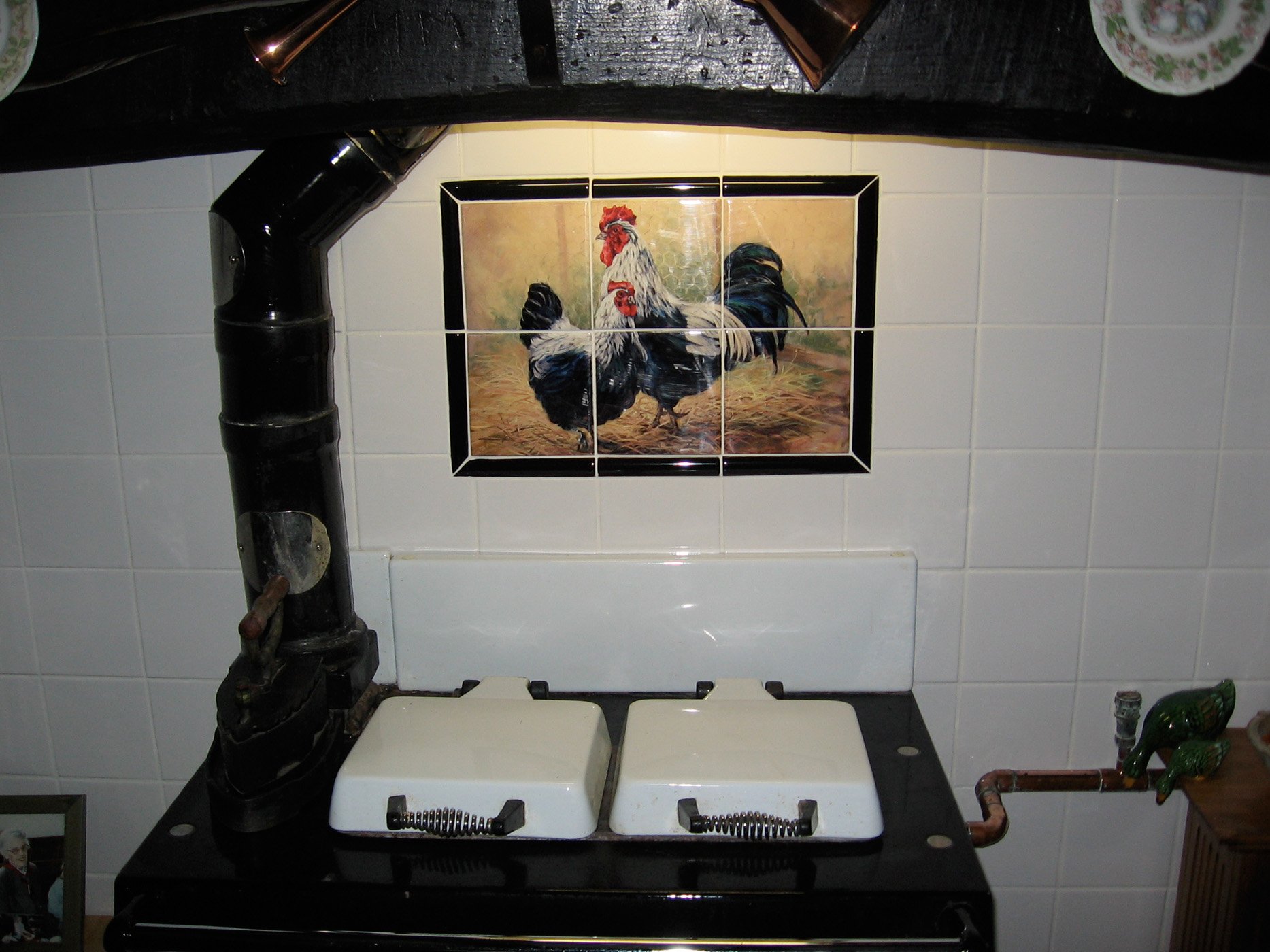 Hand-Painted Ceramic Backsplash Tile Mural - Black Rooster and Hen Design by Laurie Snow Hein for Kitchen & Bathroom Decor - Perfect for Farmhouse, Country Style, and Rustic Home Interiors