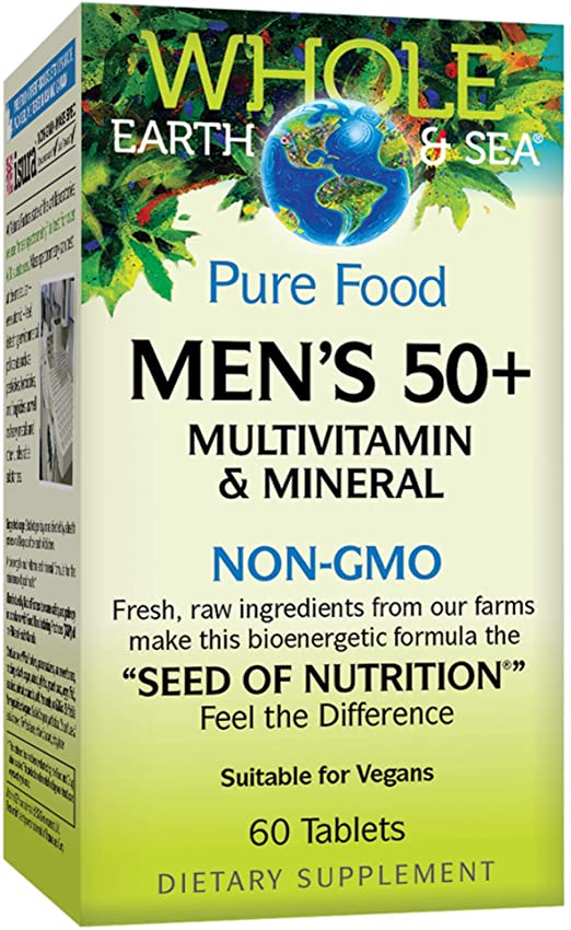 Whole Earth & Sea Men's 50+ Multivitamin & Mineral Supplement - Premium Daily Multivitamin for Senior Men with Essential Vitamins & Minerals - Supports Energy, Immunity & Heart Health - Ideal for Active Lifestyles & Healthy Aging