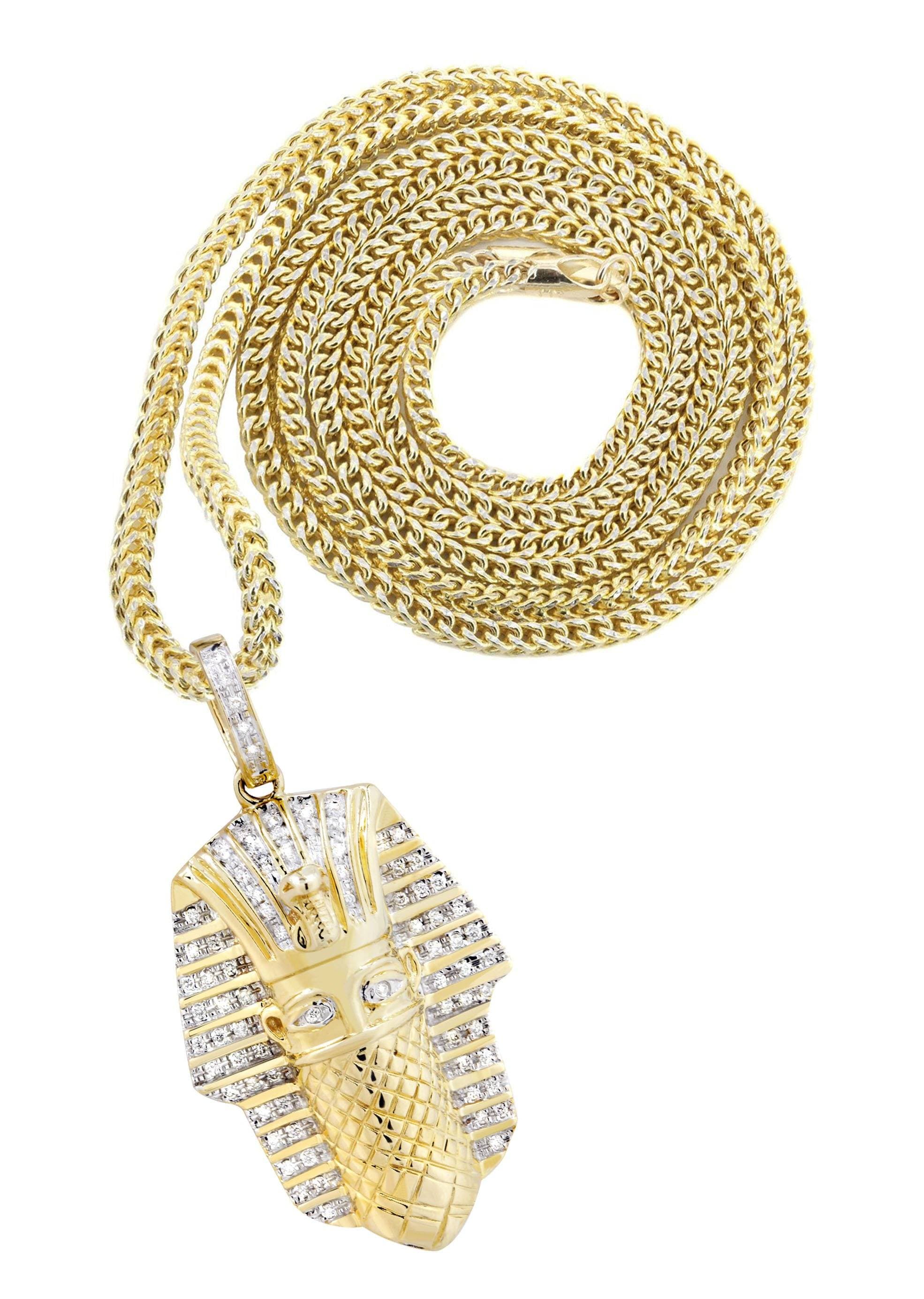 14K Yellow Gold Masked Pharaoh Diamond Necklace | 0.35 Carats | Elegant Egyptian Jewelry for Women | Perfect for Parties, Weddings & Special Occasions