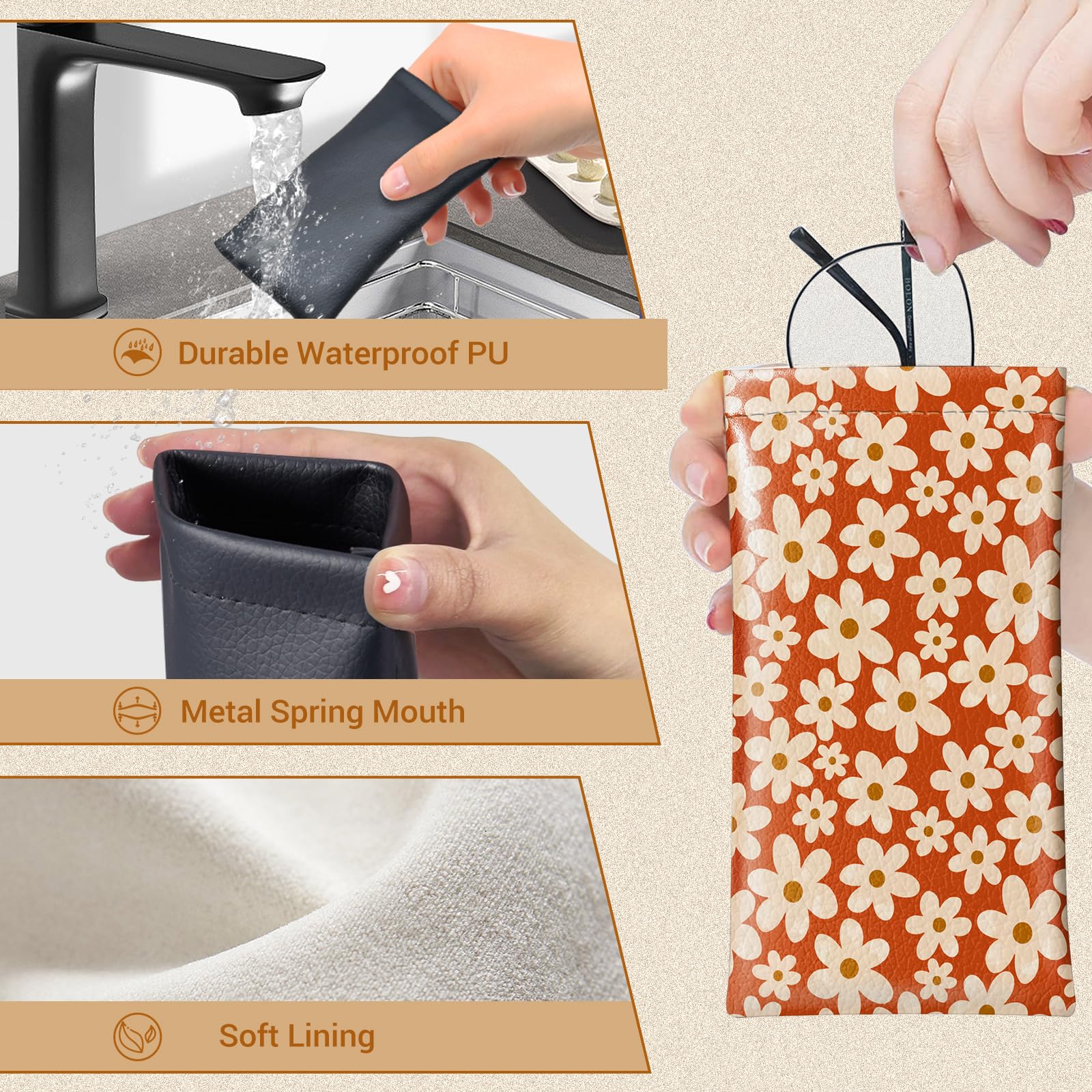 Premium Soft Leather Eyeglass Case for Women & Men - Durable Sunglasses Pouch with Zipper Closure - Perfect for Reading Glasses, Prescription Eyeglasses & Kids Sunglasses - Ideal for Travel, Work & Daily Use