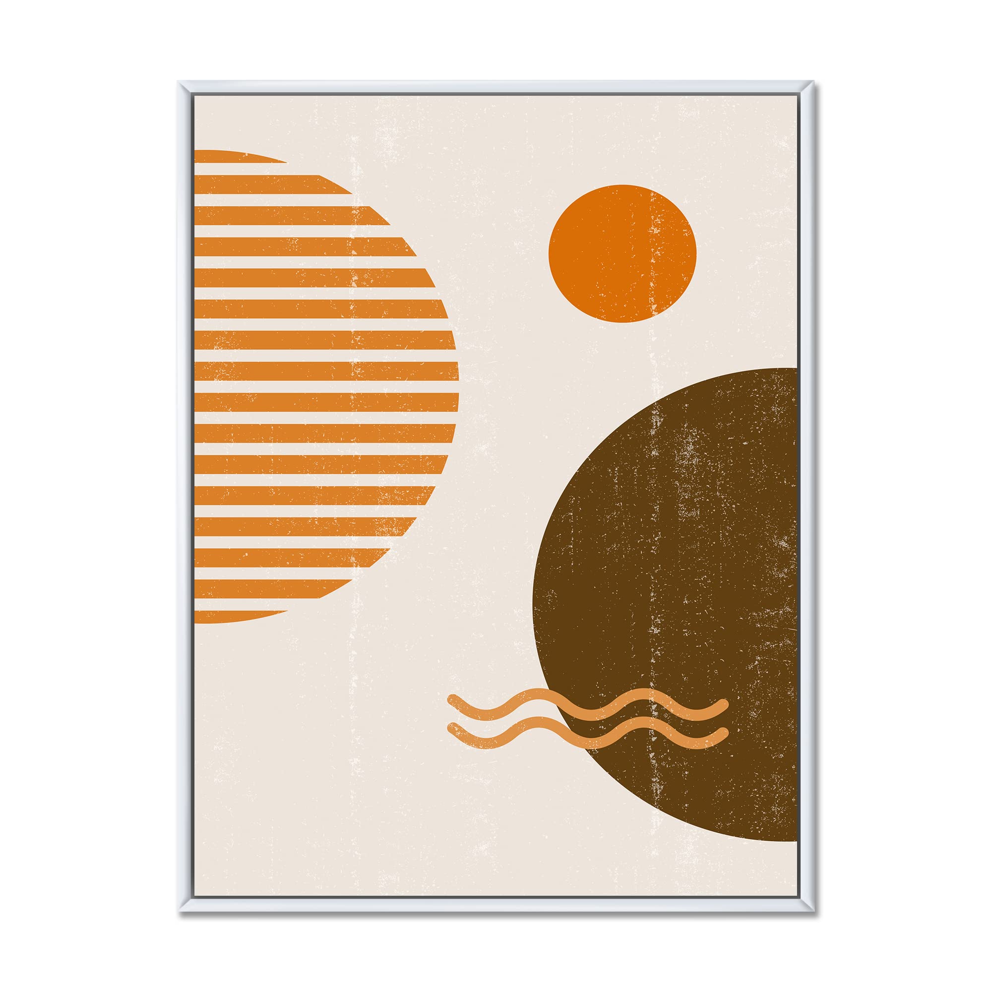 Abstract Minimal Sun and Moon Wall Art - Earth Tone Framed Canvas Print for Living Room & Bedroom Decor - Modern Home & Office Wall Decor
