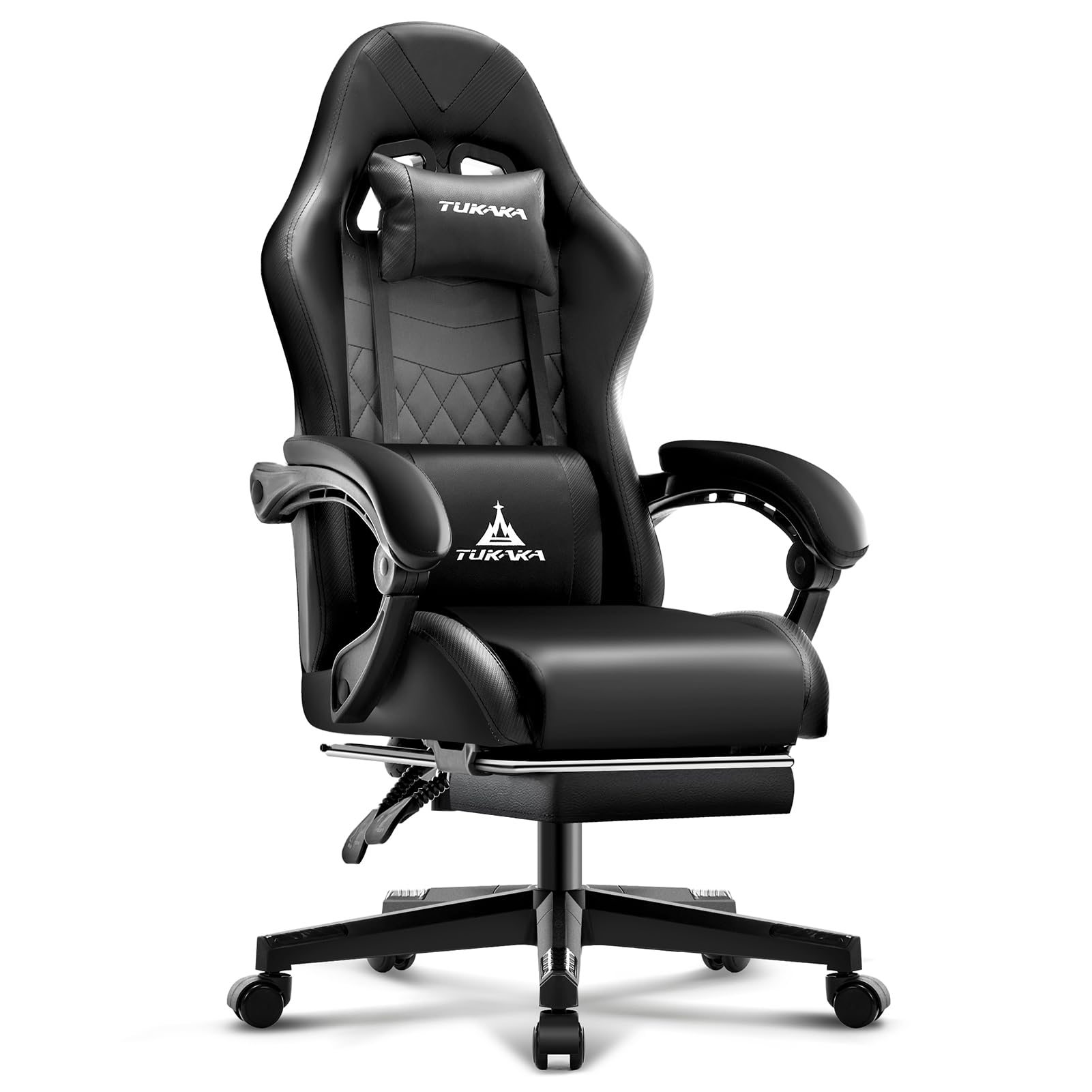 Premium Ergonomic Gaming Chair with Massage, Footrest & Adjustable Lumbar Support - Reclining Leather Office Desk Chair for PC Gamers - Perfect for Esports, Streaming & Long Work Sessions - Black