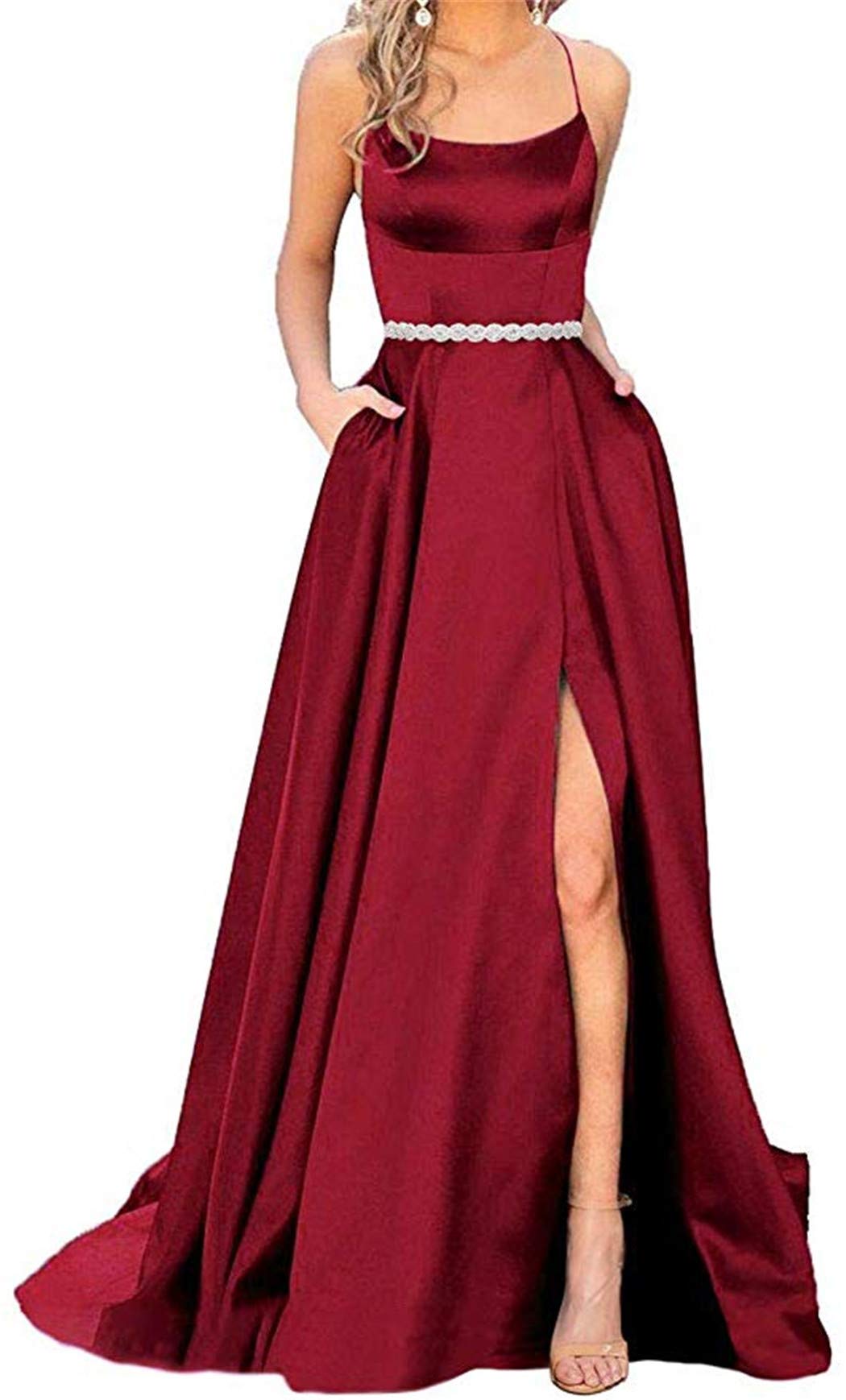 Elegant Spaghetti Strap Halter Prom Dresses - Long A-Line Formal Gowns with Side Slit & Pockets | Perfect for Homecoming, Evening Parties & Special Occasions
