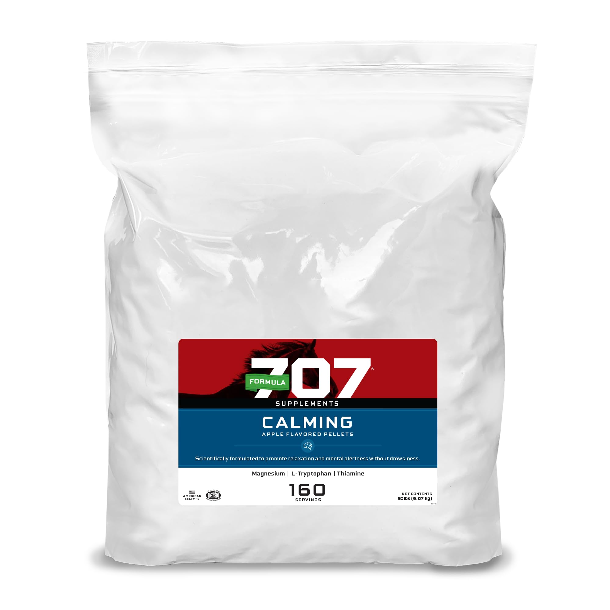 Formula 707 Calming Horse Supplement 20LB Bag – 160 Servings – Anxiety Relief & Focus Support for Horses – L-Tryptophan, Thiamine & Magnesium – Ideal for Training, Competition & Stressful Situations