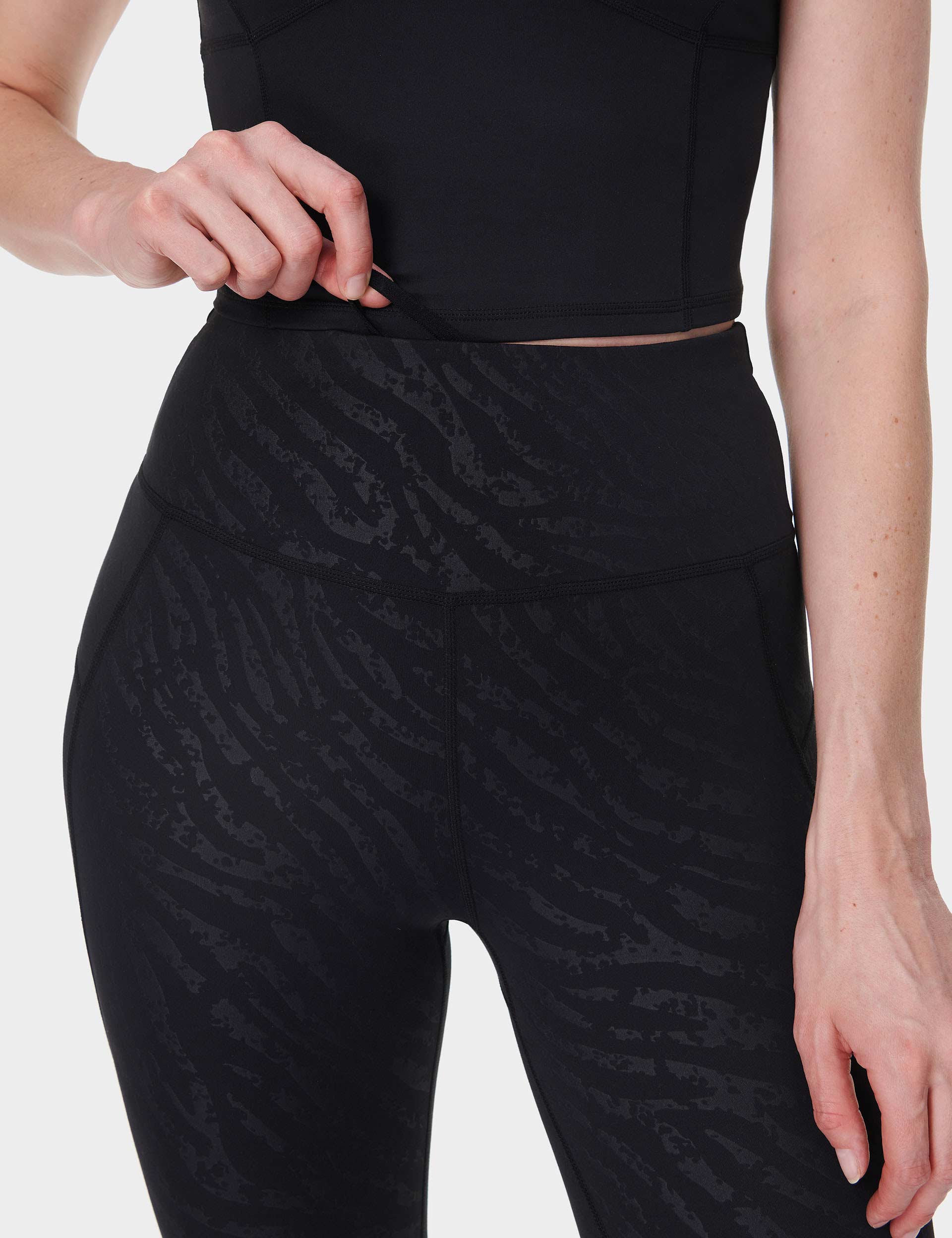 High Waist All Day Leggings - Black Faded Zebra Emboss Print Yoga Pants for Women | Perfect for Workout, Running & Lounge Wear