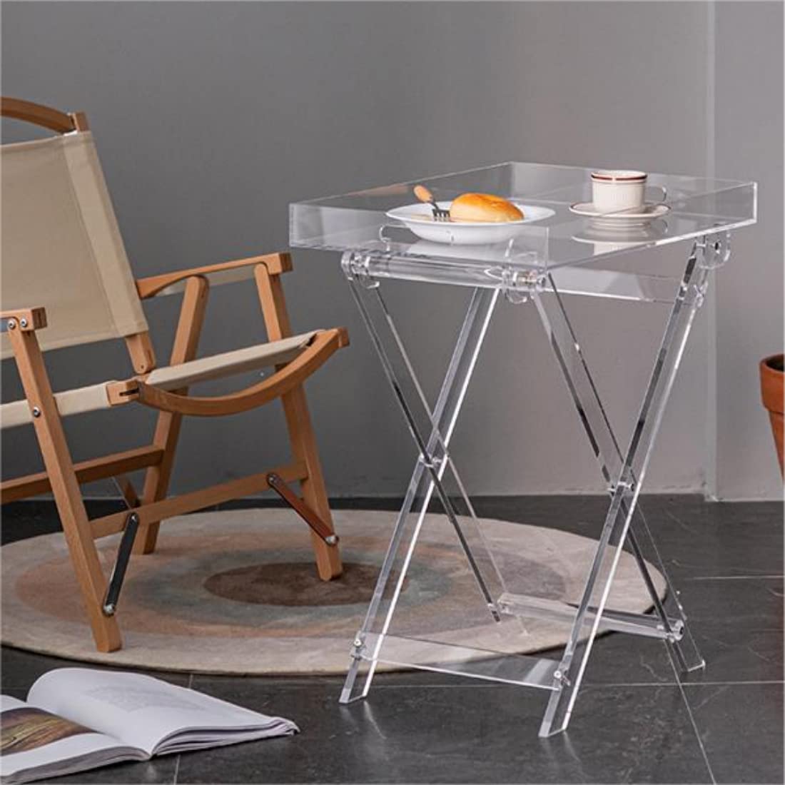 Gdrasuya10 Clear Acrylic Folding Tray Table - 19 Inch Modern Square Coffee Table & Portable Serving Table for Small Spaces - Perfect for Living Room, Bedroom, Balcony & Outdoor Use