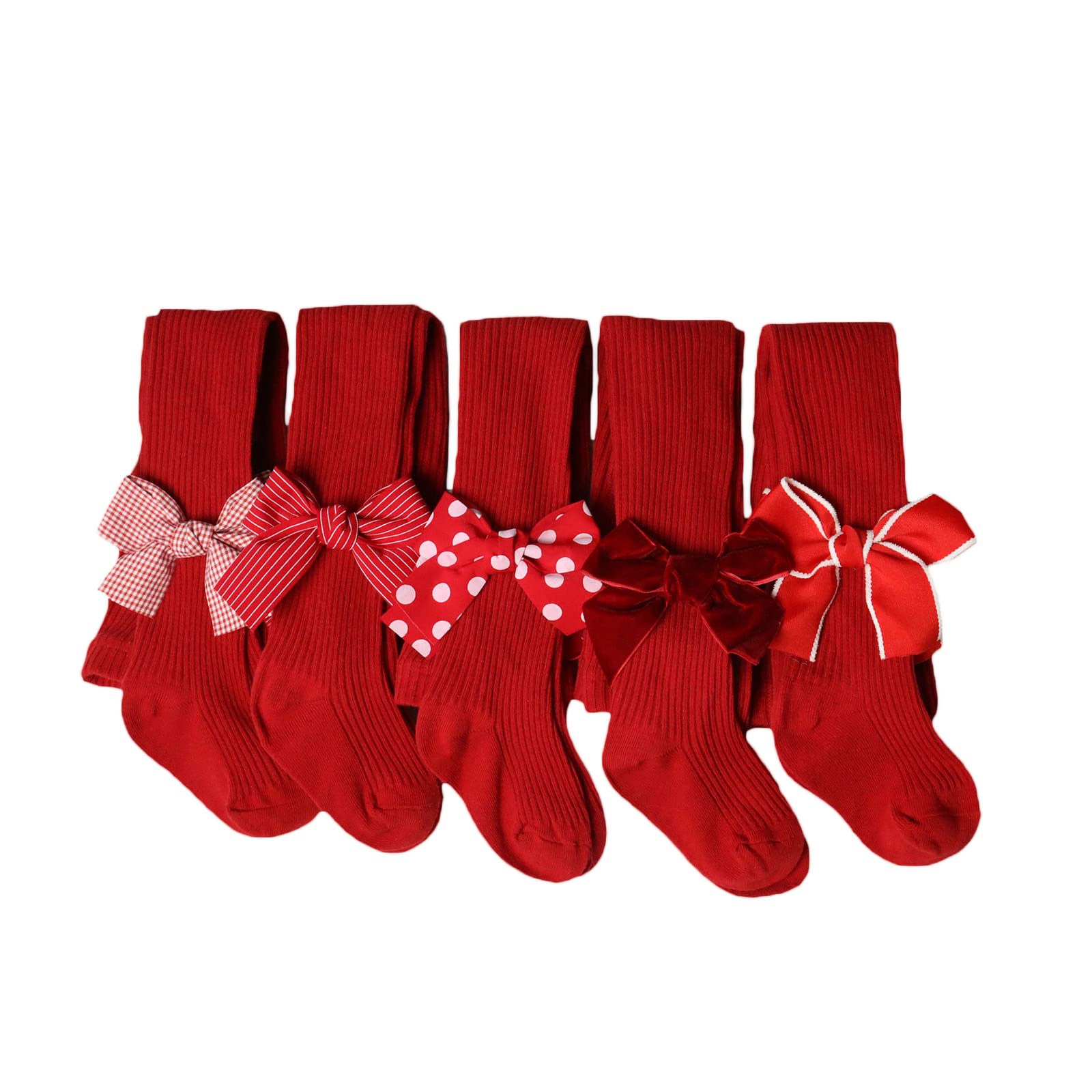 Toddler Baby Girl Tights - Seamless Knit Pantyhose with Bows, Christmas Red Leggings Pants Stockings - Perfect for Holiday Outfits, Family Photos & Winter Playtime