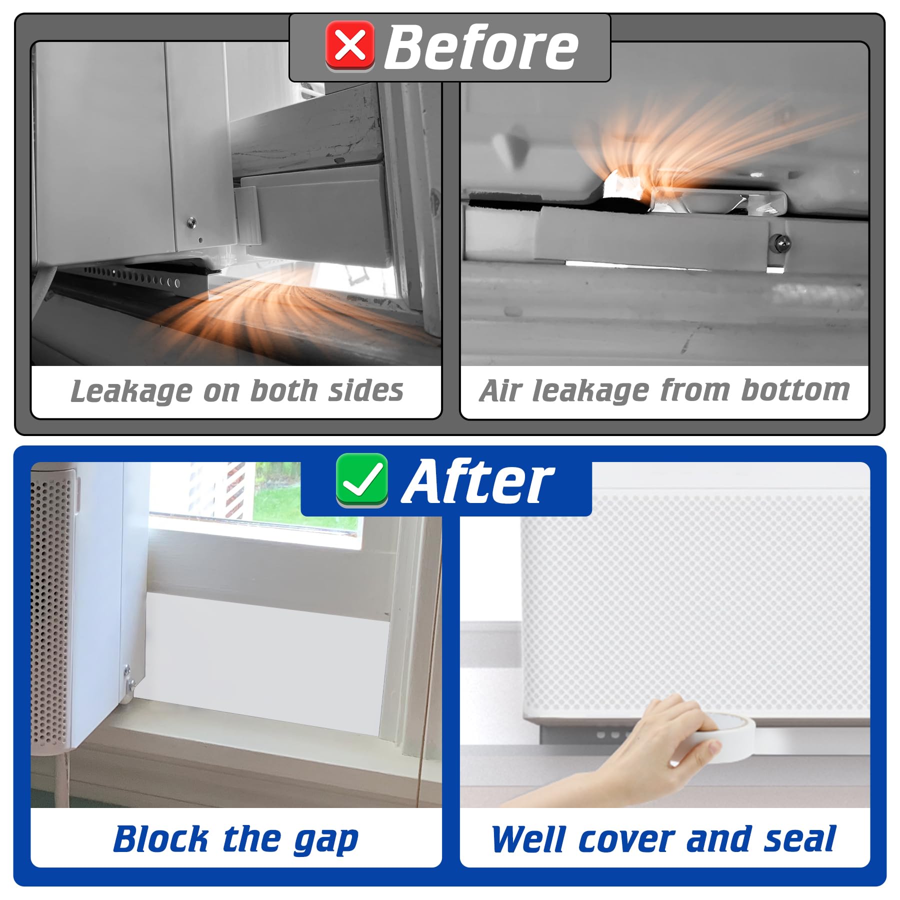 U-Shaped Window AC Foam Insulation Blocks - 2 Pack for Air Leakage Prevention with Seal Strip | Perfect for Home, Office & Apartment Cooling Efficiency