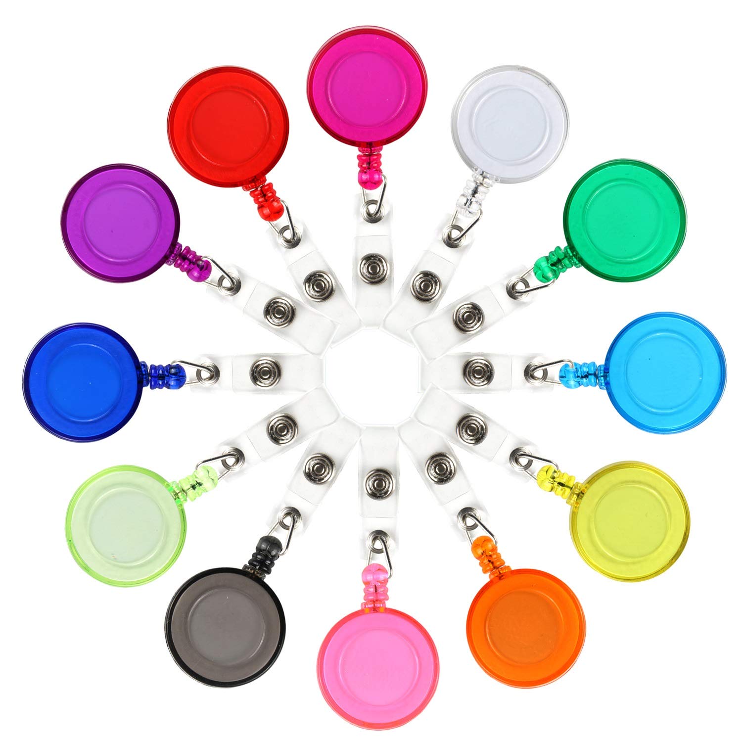 JANYUN 50 Pack Retractable Badge Reel Clips - Multi Color ID Card Holder with Keychain for Work, School & Events - Perfect for Teachers, Nurses, Security & Office Professionals