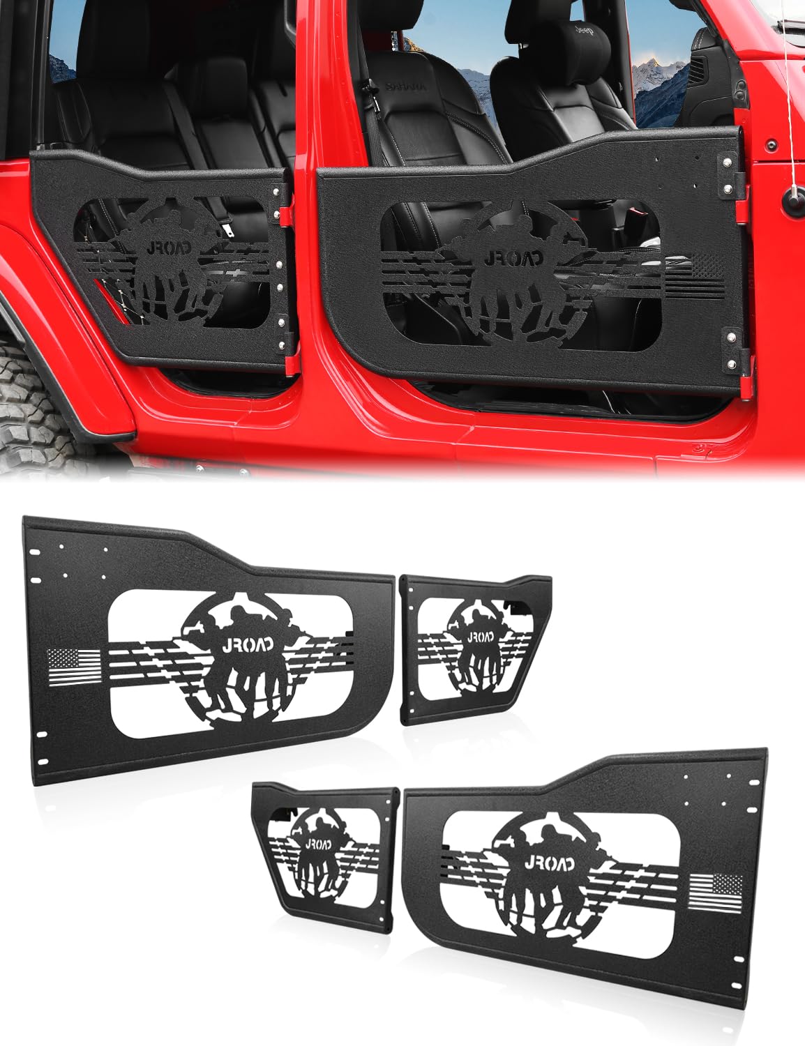 Jeep Wrangler JL & Gladiator JT Tube Doors - Compatible with 2018-2023 Models | Front & Rear Soldier Pattern Half Doors (No Mirrors) | Summer Off-Road Adventure Upgrade